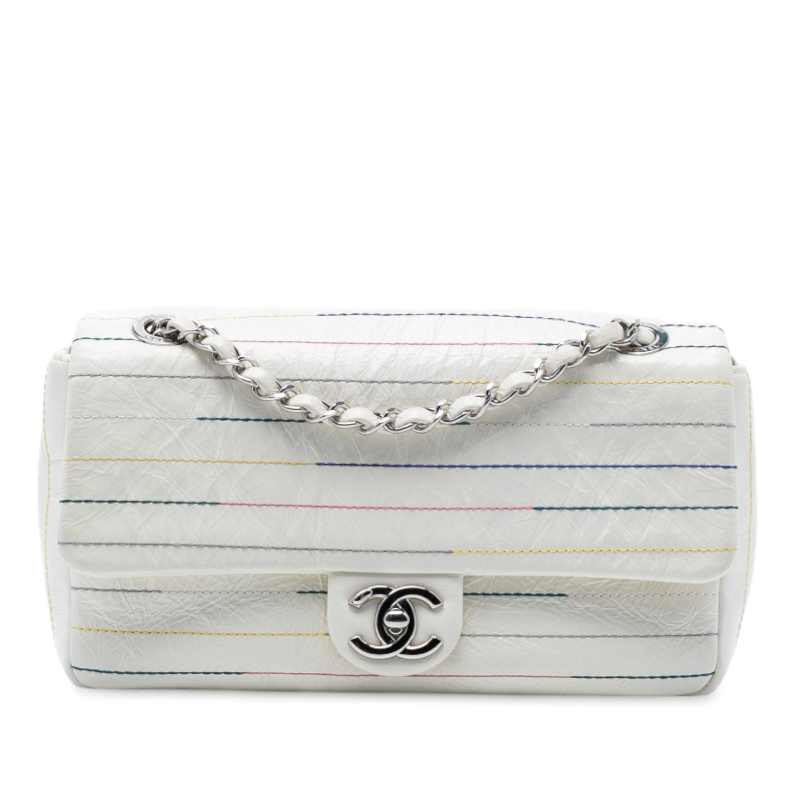 Chanel Distressed Calfskin Flap Bag with Silver-Tone Chain (1 of 8)