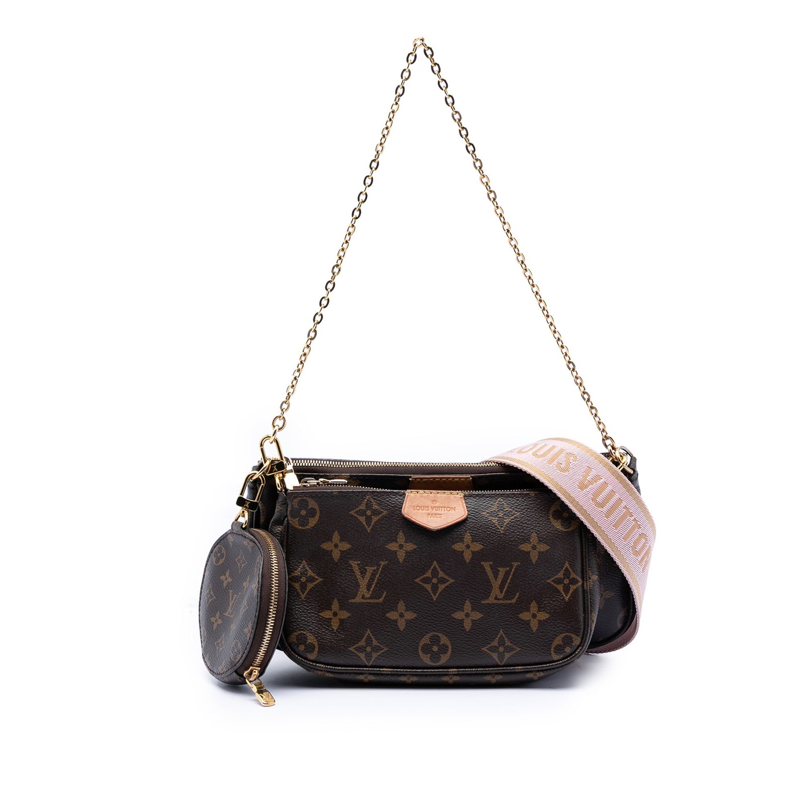 Louis Vuitton Multi Pochette Monogram Canvas Bag with Removable Coin Pouch: Louis Vuitton Multi Pochette Monogram Canvas Bag with Removable Coin Pouch This Louis Vuitton Monogram Multi Pochette Accessoires features a monogram canvas body, a detachable chain link strap, a deta