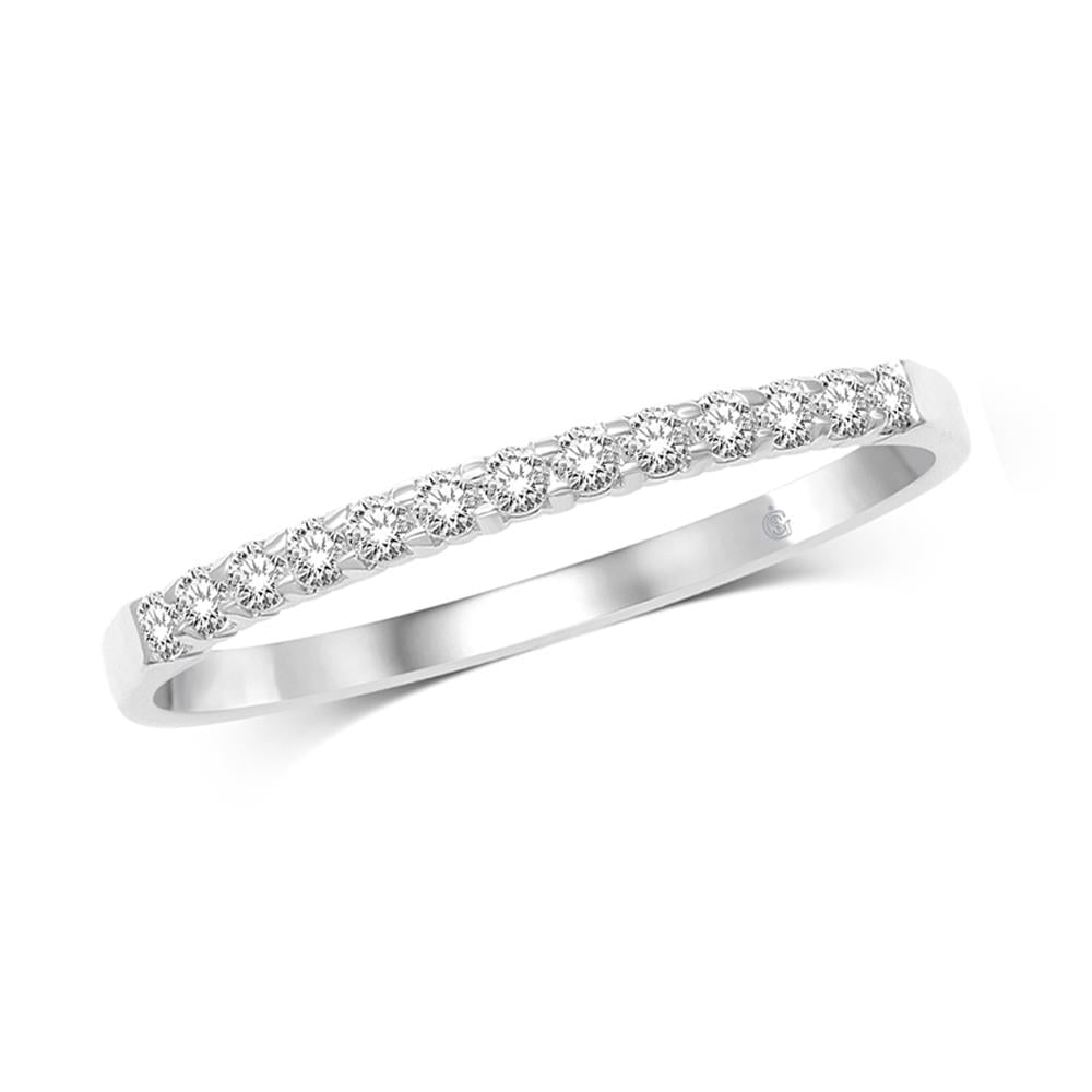14K White Gold 1/2 Ct Diamond Ladies Machine Band: 14K White Gold 1/2 Ct Diamond Ladies Machine Band This eye-catching Ladies Band is available in 14K White Gold. There are 13 round diamonds with a total carat weight of 1/2 Ct.Tw. set in a machine set