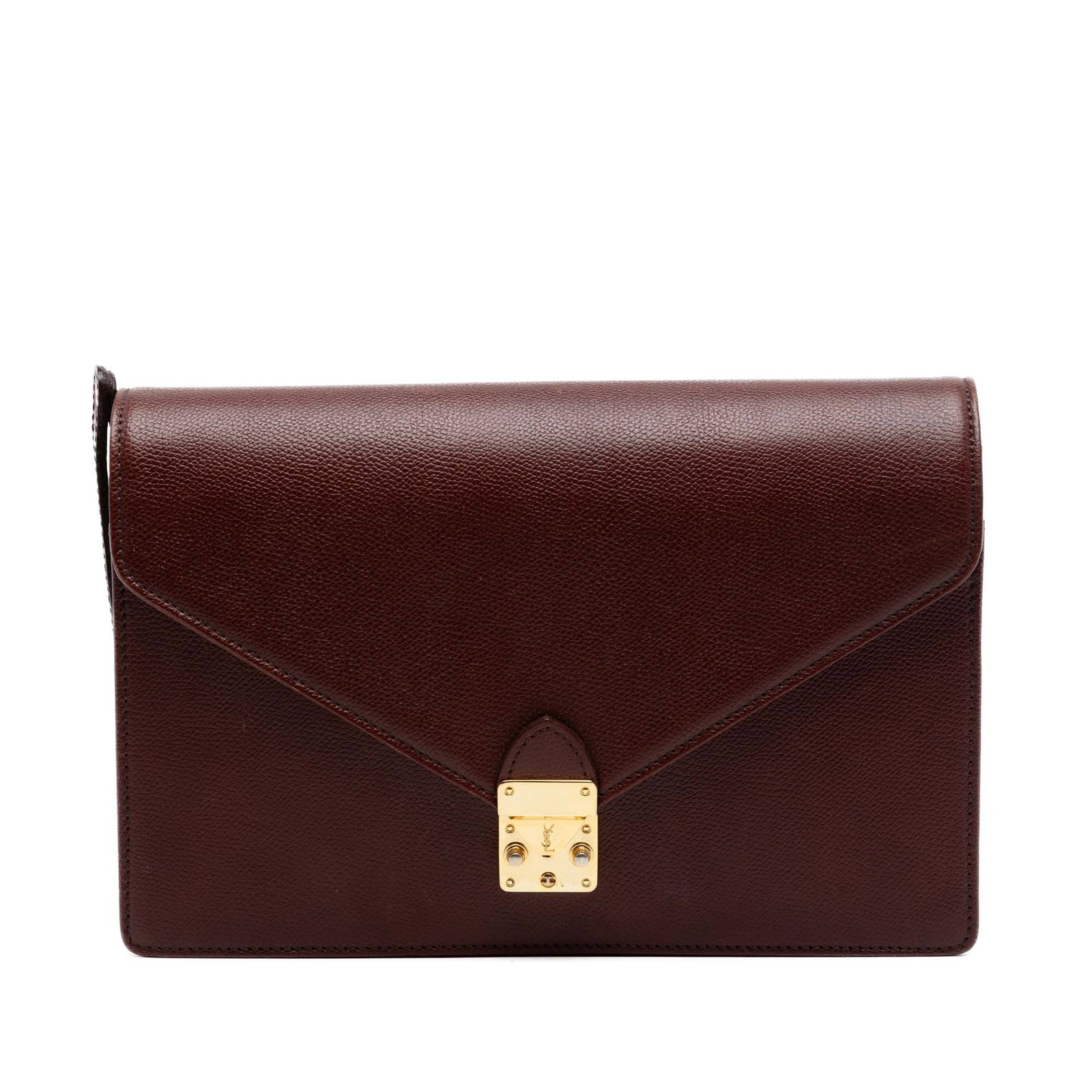 Saint Laurent red leather flap clutch with metal lock (1 of 7)