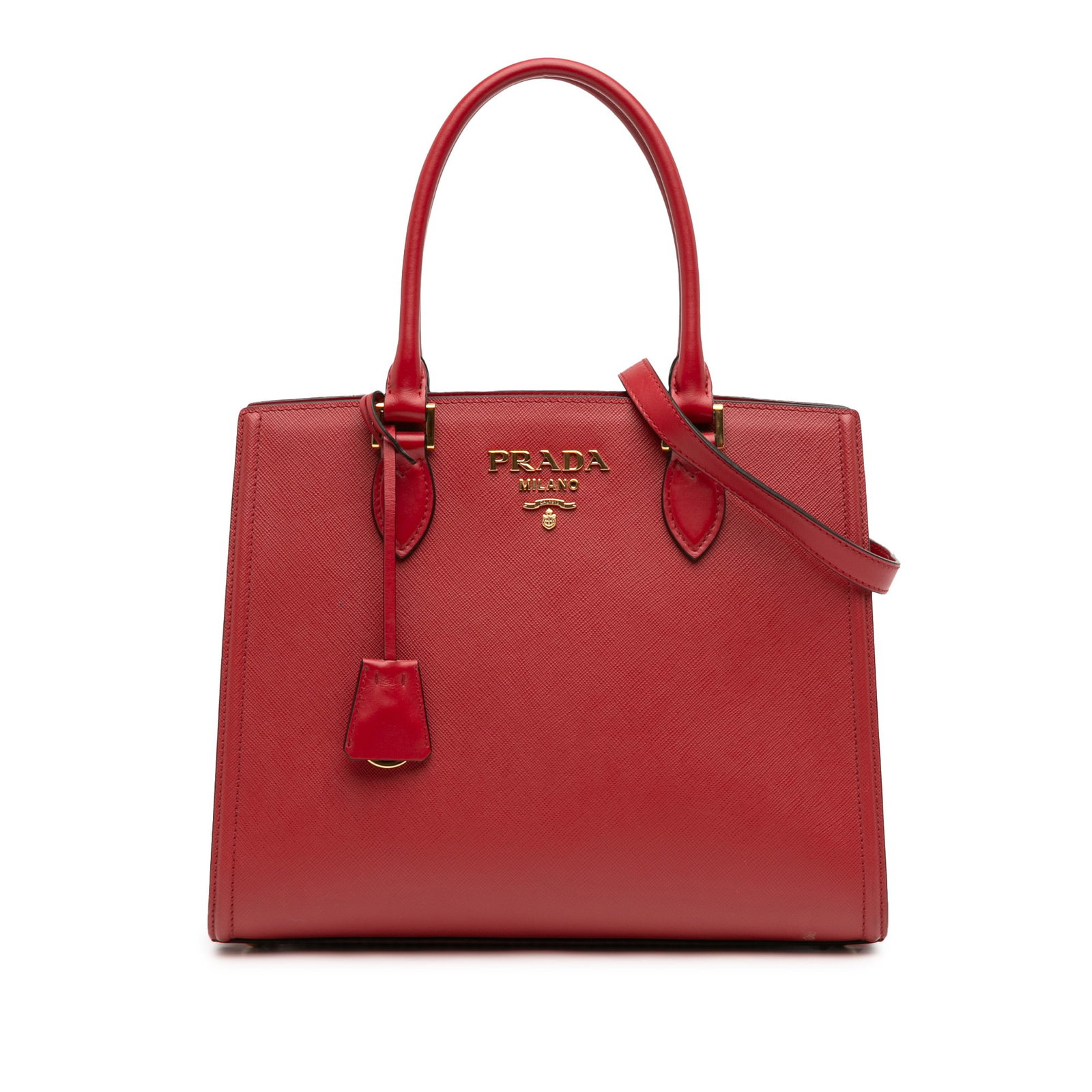Prada red leather satchel Soft Calf Trimmed Saffiano Lux (1 of 11)