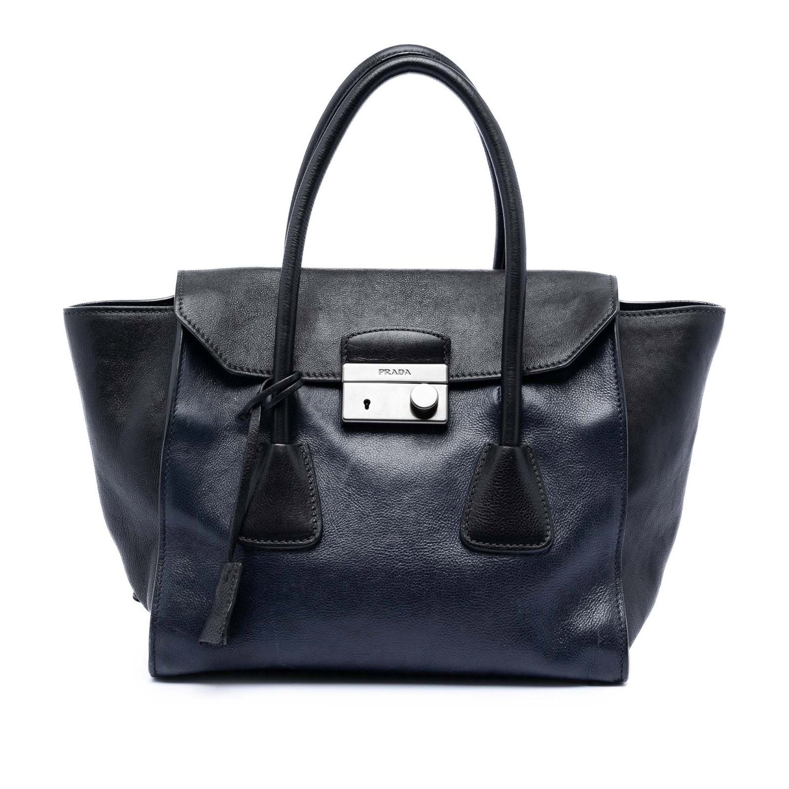 Prada Blue Leather Sound Lock Satchel (1 of 7)