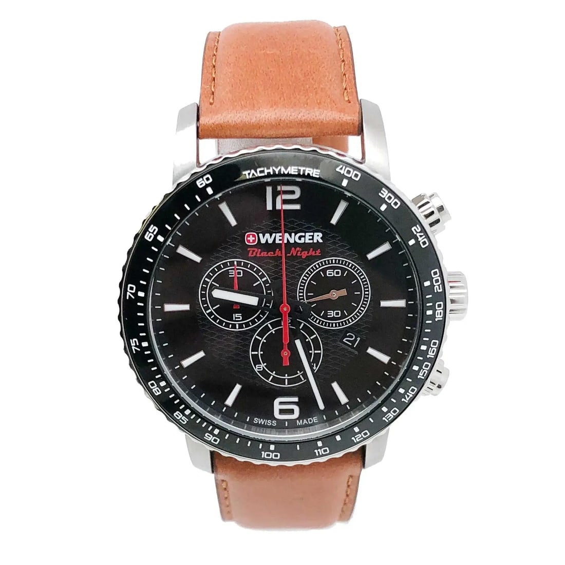 Wenger Roadster Black Night 45mm Quartz Men's Watch with Brown Leather Strap: Wenger Roadster Black Night 45mm Quartz Men's Watch with Brown Leather Strap The Wenger Roadster Black Night is a stylish and robust men's wristwatch designed for casual wear. Featuring a 45mm stainle