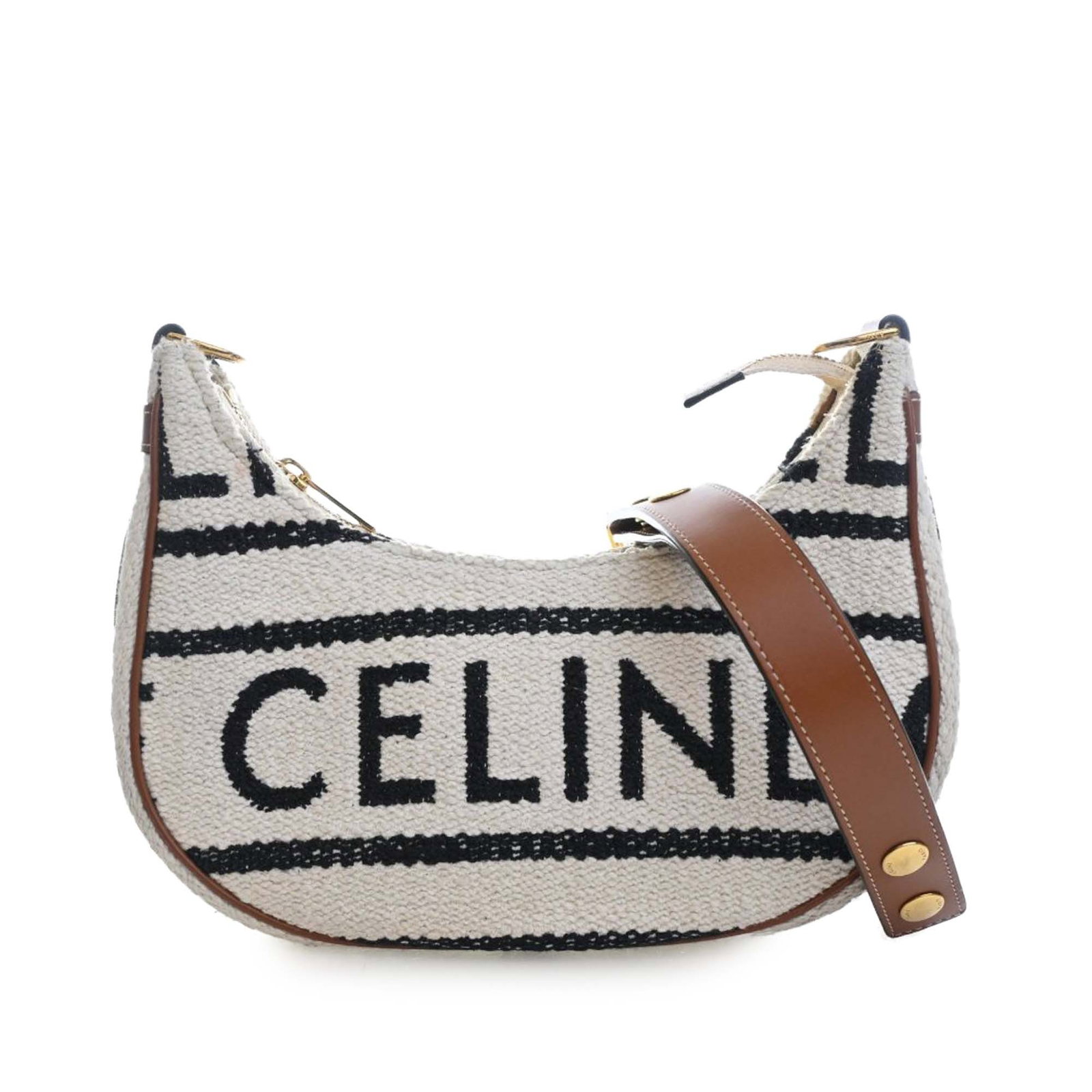 Celine Ava beige knitted textile shoulder bag leather trim (1 of 12)