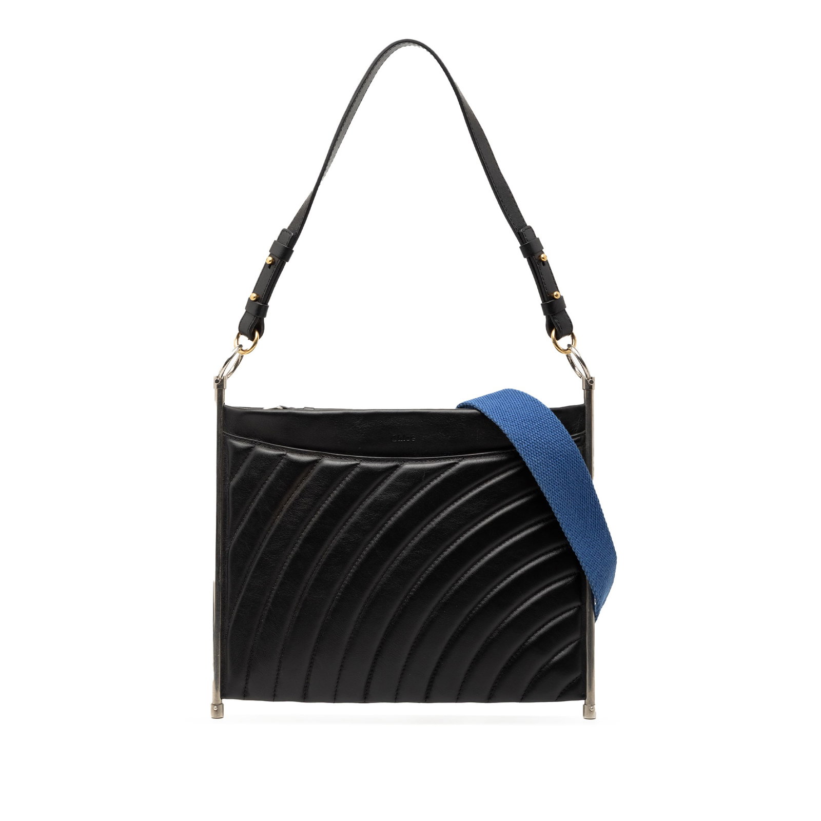Chloe Roy Medium Black Quilted Leather Clutch with Detachable Strap: Chloe Roy Medium Black Quilted Leather Clutch with Detachable Strap This Chloe Medium Quilted Smooth Calfskin Roy Clutch features a quilted leather body with a flat leather handle and a detachable str