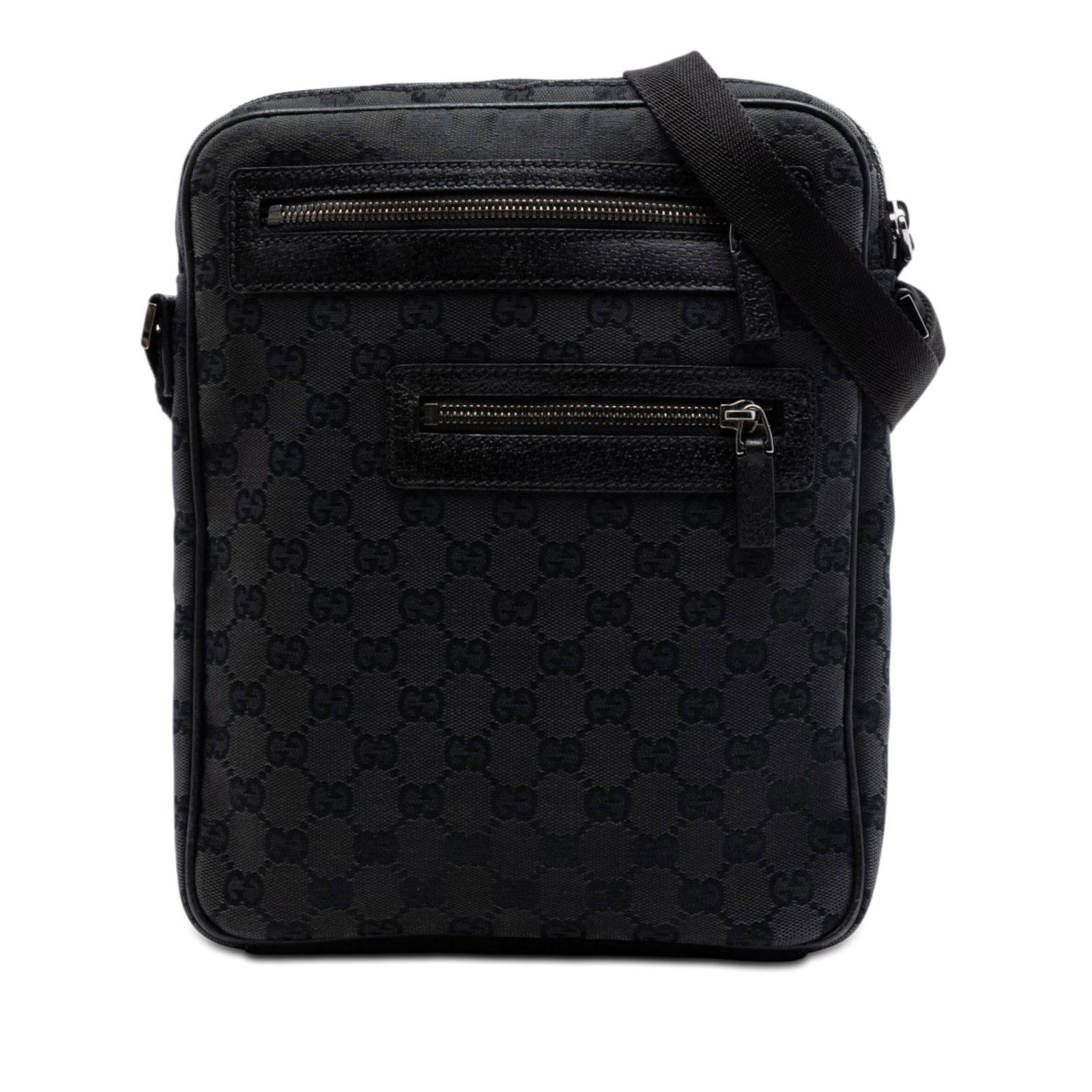 Gucci black canvas crossbody bag GG model leather trim (1 of 7)