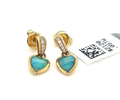 Kabana 14k Yellow Gold Heart Dangle Earrings with Fire Opal and Diamonds (1 of 5)