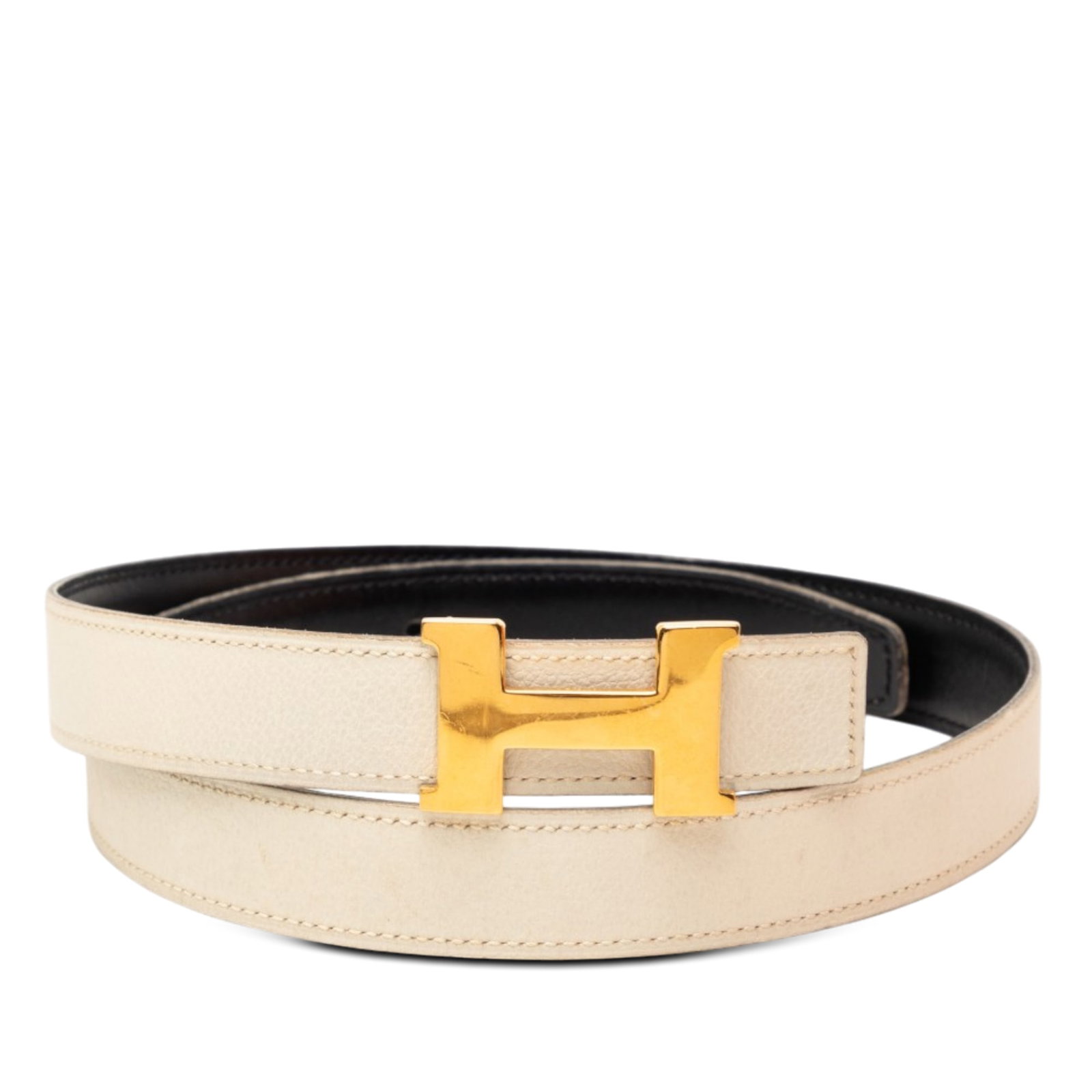 Hermes Reversible Leather Belt with Gold Tone H Buckle (1 of 8)