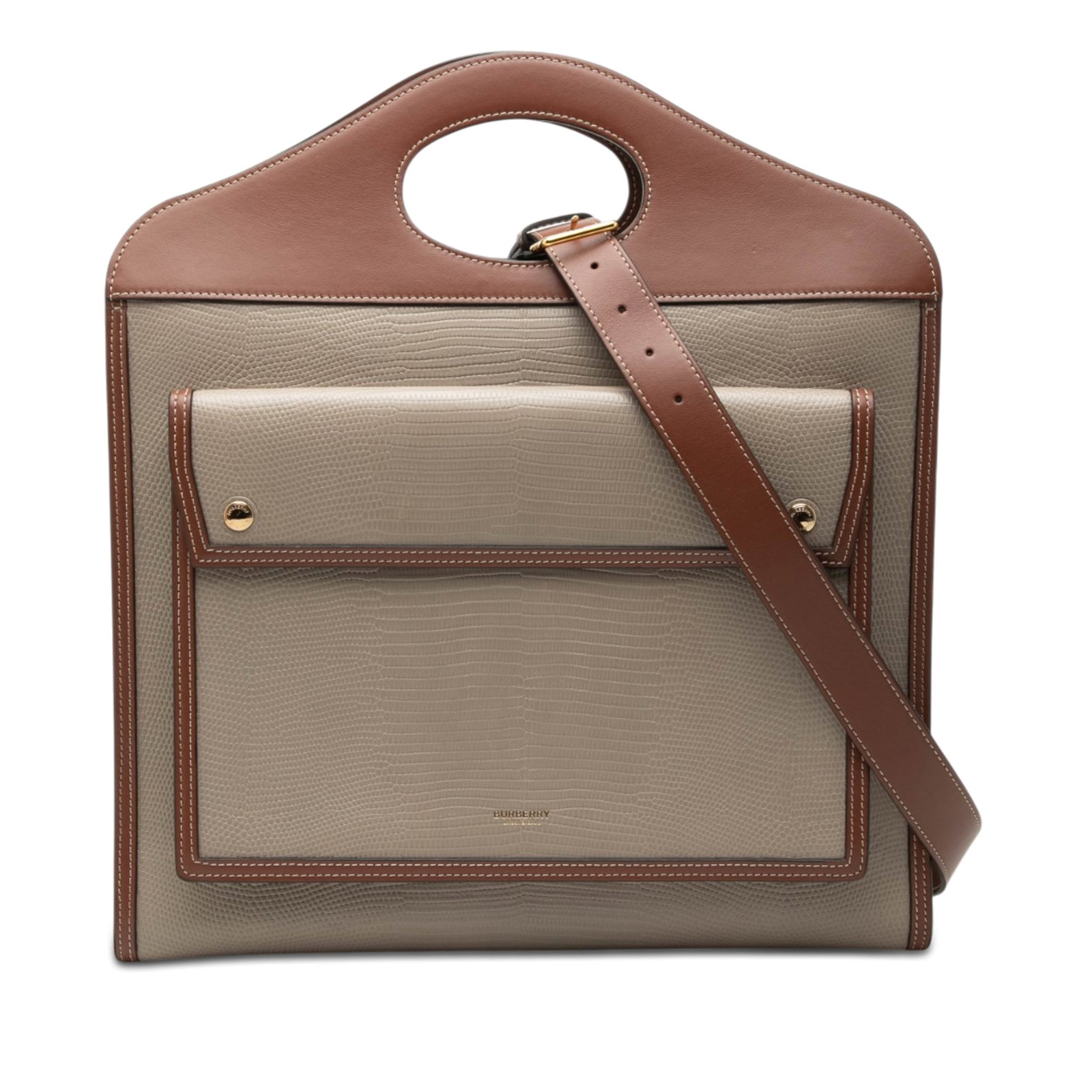 Burberry Pocket Satchel Medium Lizard Embossed Leather Brown (1 of 8)