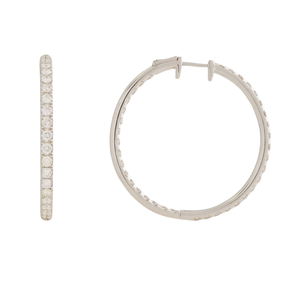 Rachel Koen 18K White Gold 3.50ct Pave Diamond Hoop Earrings (1 of 6)