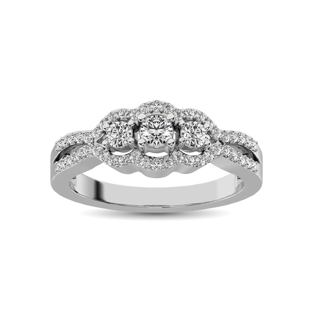 14K White Gold 1/2 Ct.Tw. Diamond Engagement Ring: 14K White Gold 1/2 Ct.Tw. Diamond Engagement Ring This beautiful engagement Ring is available in 14K White Gold. There are 49 round diamonds with a total carat weight of 1/2 Ct.Tw. set in a Prong sett