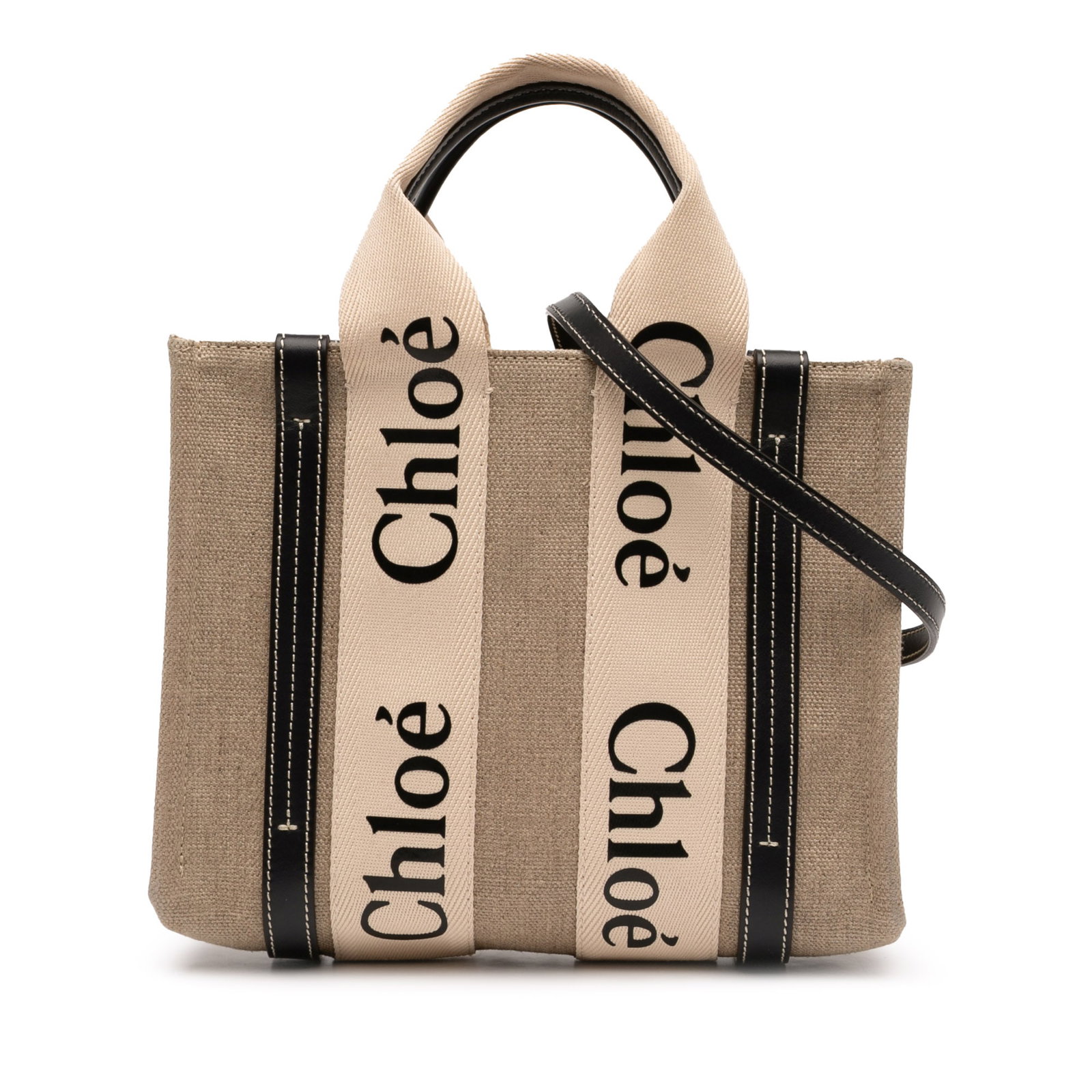 Chloe Woody Beige Canvas Satchel Small Leather Trim (1 of 11)