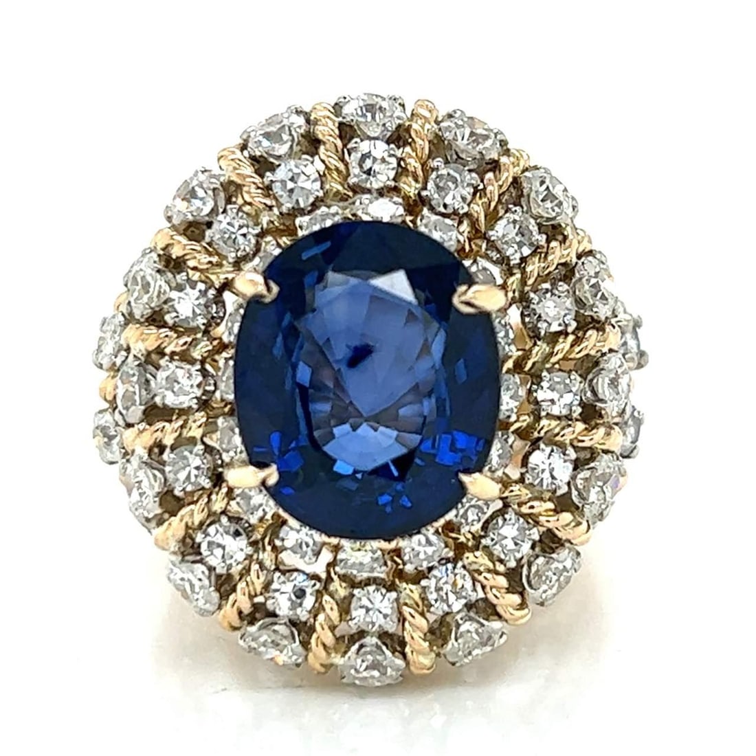 18K Yellow Gold 8.01 Ct Sapphire Diamond Cocktail Ring (1 of 3)