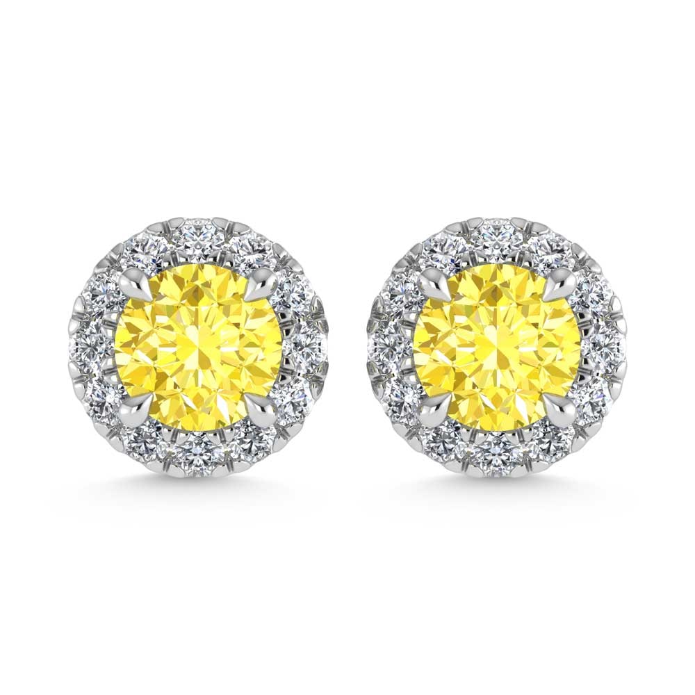 14K White Gold 2 3/4 Ct.Tw. White and Yellow Lab Grown Diamond IGI Certified Stud Earrings: 14K White Gold 2 3/4 Ct.Tw. White and Yellow Lab Grown Diamond IGI Certified Stud Earrings IGI certified and crafted in 14K white gold, these luxury studs offer 2 3/4 Ct.Tw. of lab grown diamonds. 14k