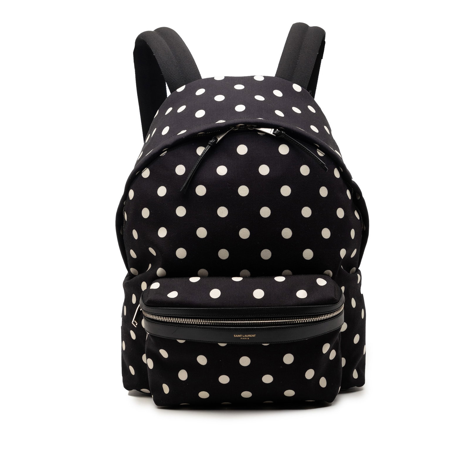 Saint Laurent polka dot canvas City backpack leather trim (1 of 8)