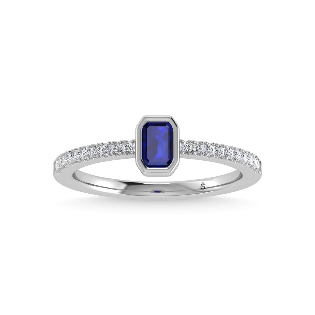 14K White Gold Diamond 3/8 Ct.Tw. And Blue Sapphire Fashion Ring (1 of 4)