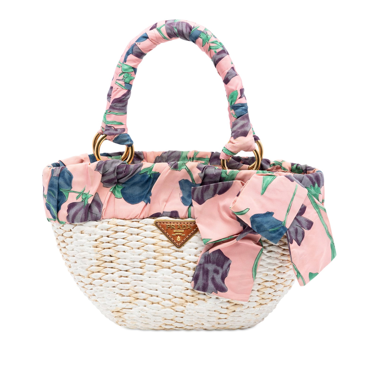 Prada floral ribbon straw tote handbag (1 of 6)