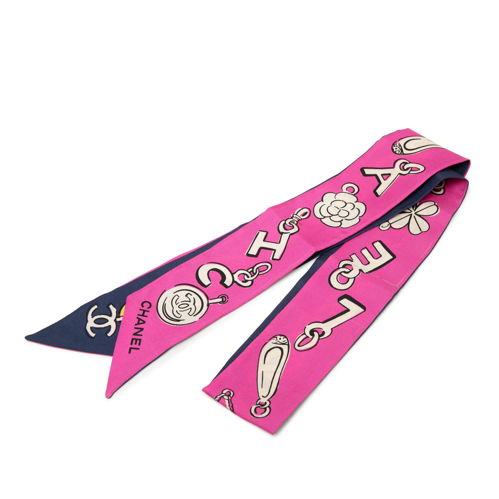 Chanel silk pink slim bandeau scarf Coco Charms Print (1 of 6)