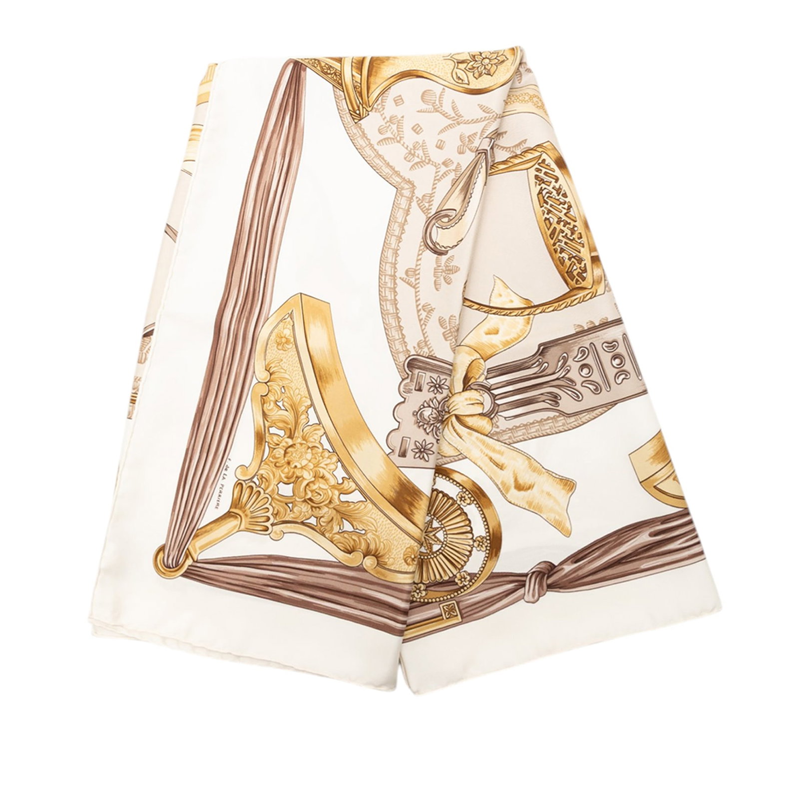 Hermes Etriers 90cm Silk Accessory Scarf: Hermes Etriers 90cm Silk Accessory Scarf This Hermes Etriers Silk Scarf 90 showcases the iconic Etriers print on luxurious 100% silk in a brown color. Made in France, this elegant accessory features a