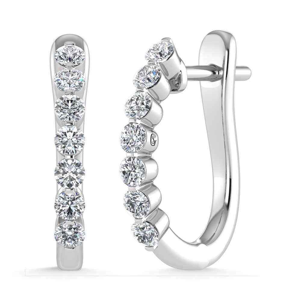 14K White Gold Lab Grown Diamond 1 Ct.Tw. Hoop Earrings: 14K White Gold Lab Grown Diamond 1 Ct.Tw. Hoop Earrings Chic 14K white gold hoops with 1 Ct.Tw. lab-grown diamonds for a polished, sparkling look. 14k White Gold Stone Color: D-f Stone Clarity: Vs Thi