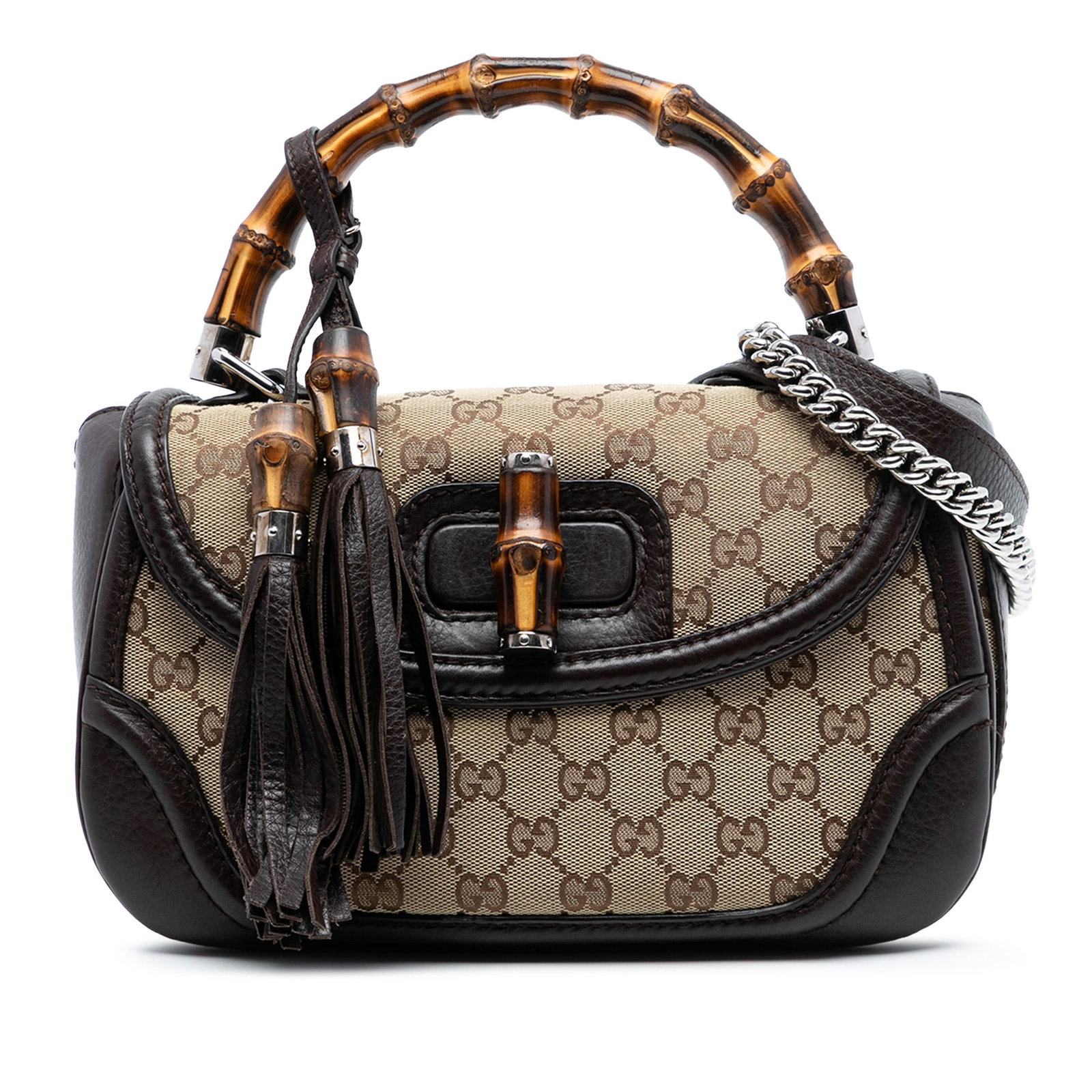 Gucci New Bamboo Beige Canvas Satchel with Bamboo Handle and Leather Trim (1 of 7)