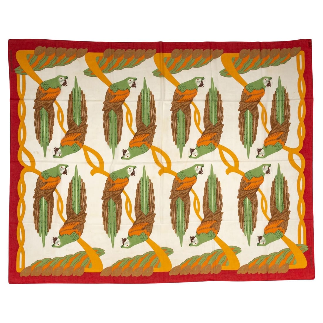 Hermes Green Parrots Cotton Sarong 56 x 68 Red Frame: Hermes Green Parrots Cotton Sarong 56 x 68 Red Frame This exquisite Hermes Green Parrots Cotton Sarong is a vibrant addition to any wardrobe. Crafted from high-quality cotton, it features a delightful
