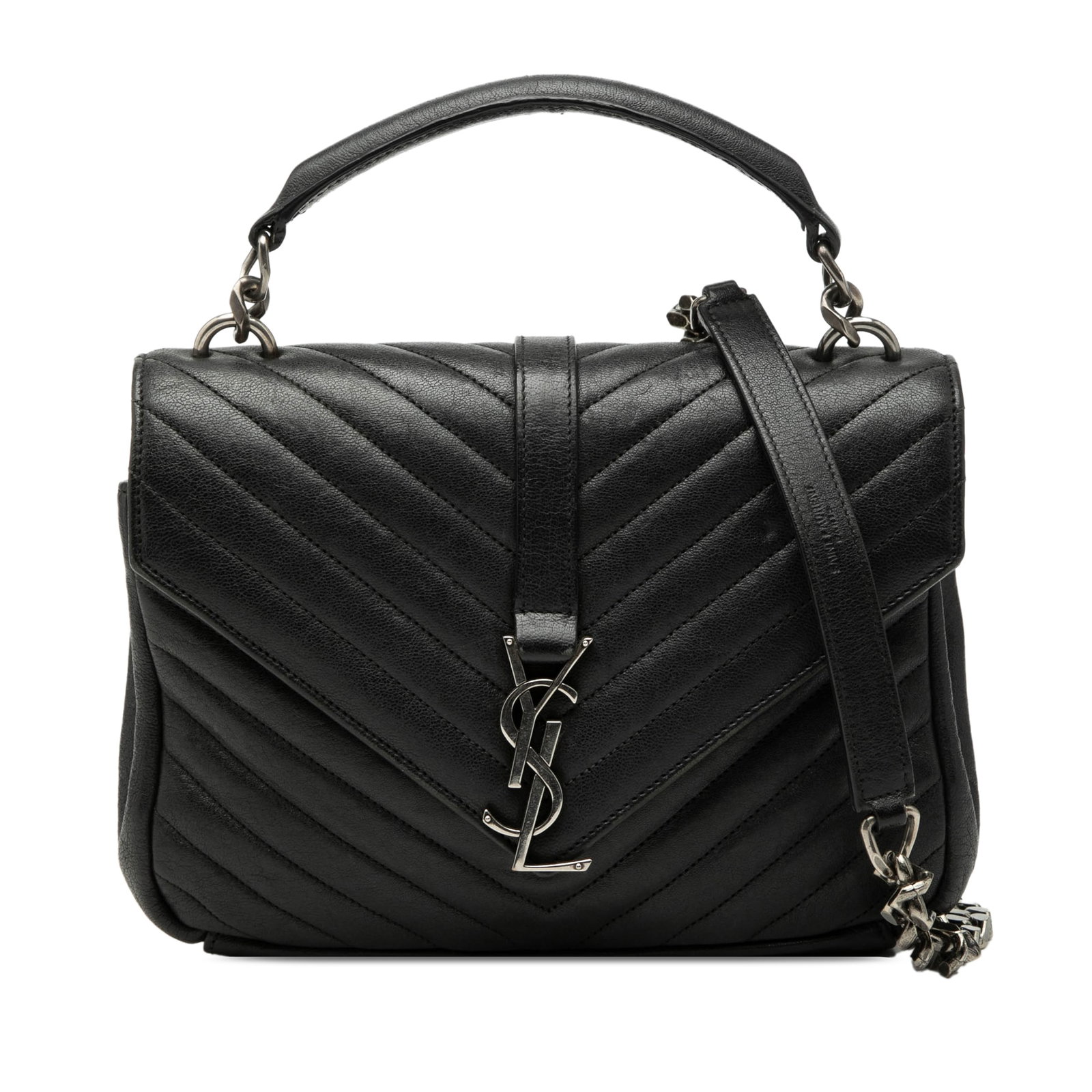 Saint Laurent College black leather medium satchel (1 of 8)