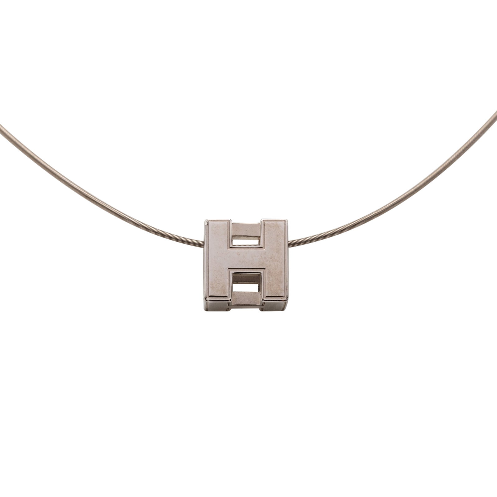 Hermes enamel cage dH cube necklace palladium plated snake chain (1 of 6)