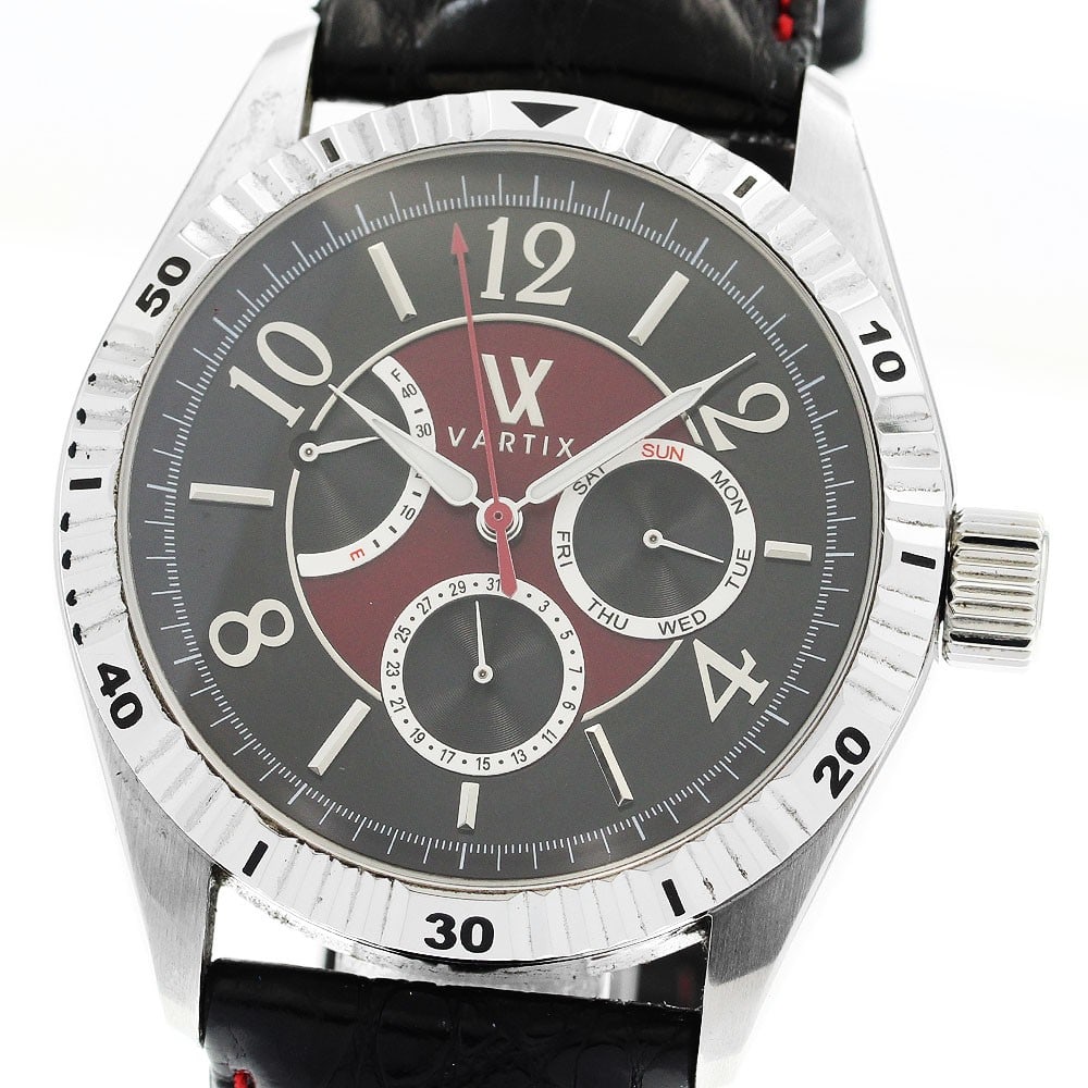 VARTIX ALIVE Automatic Men's Day Date Power Reserve Watch WA2VN: VARTIX ALIVE Automatic Men's Day Date Power Reserve Watch WA2VN This VARTIX ALIVE WA2VN men's wristwatch features a stainless steel case paired with a black and red dial and a leather band. It is equi