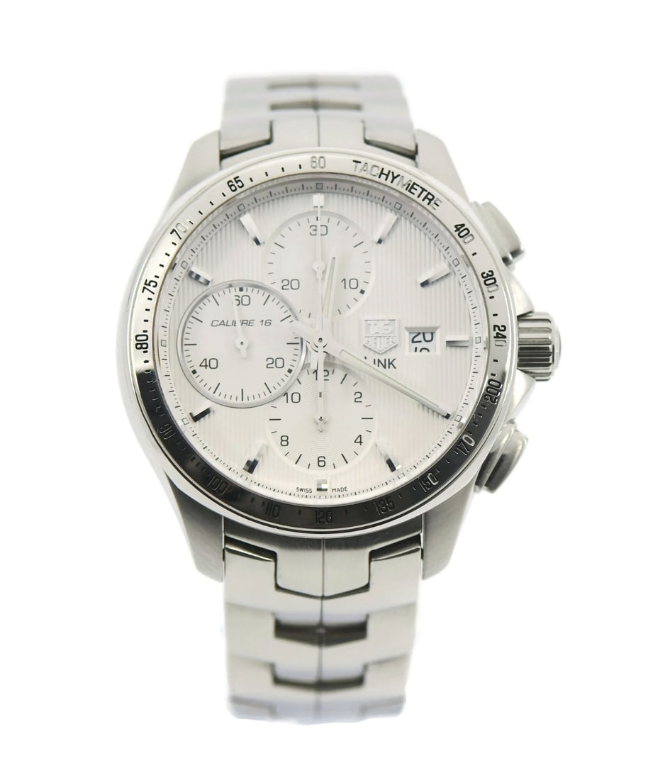 TAG Heuer Link Chronograph CAT2011 Stainless Steel Automatic Watch: TAG Heuer Link Chronograph CAT2011 Stainless Steel Automatic Watch This TAG Heuer Link Chronograph is a men's wristwatch featuring a stainless steel case and band, with a silver dial. The watch is pow