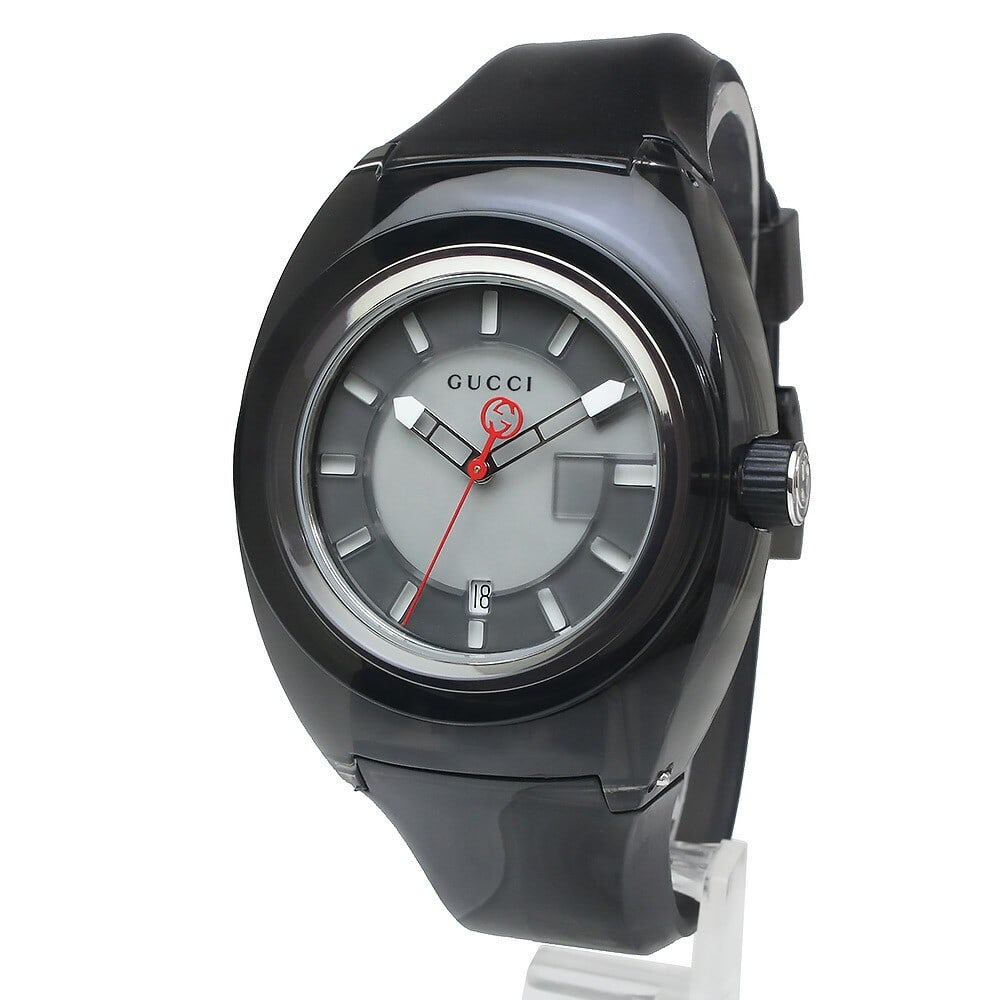 Gucci SYNC XXL quartz wristwatch black gray rubber strap YA137111 (1 of 9)