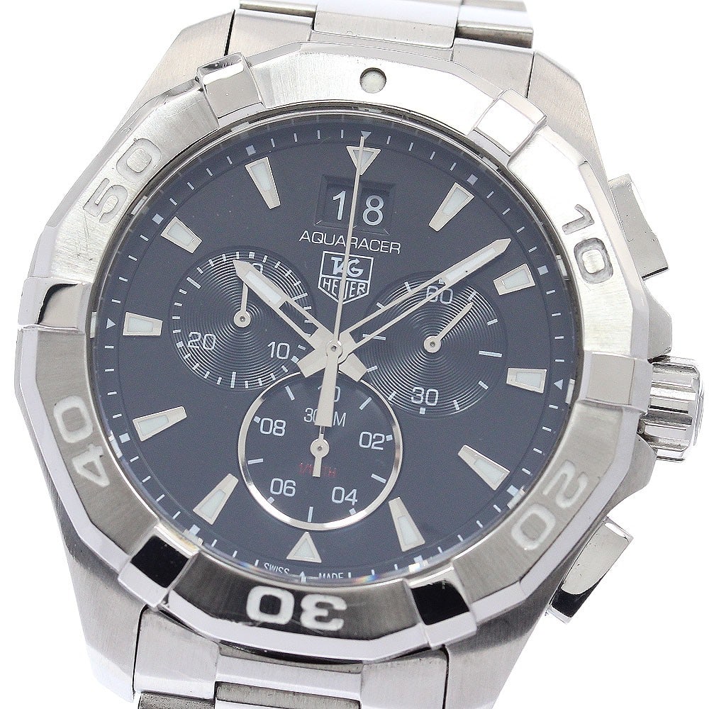 TAG Heuer Aquaracer CAY1110 Quartz Chronograph Date Watch: TAG Heuer Aquaracer CAY1110 Quartz Chronograph Date Watch This TAG Heuer Aquaracer CAY1110 is a men's wristwatch featuring a stainless steel case and bracelet with a black dial. It is powered by a