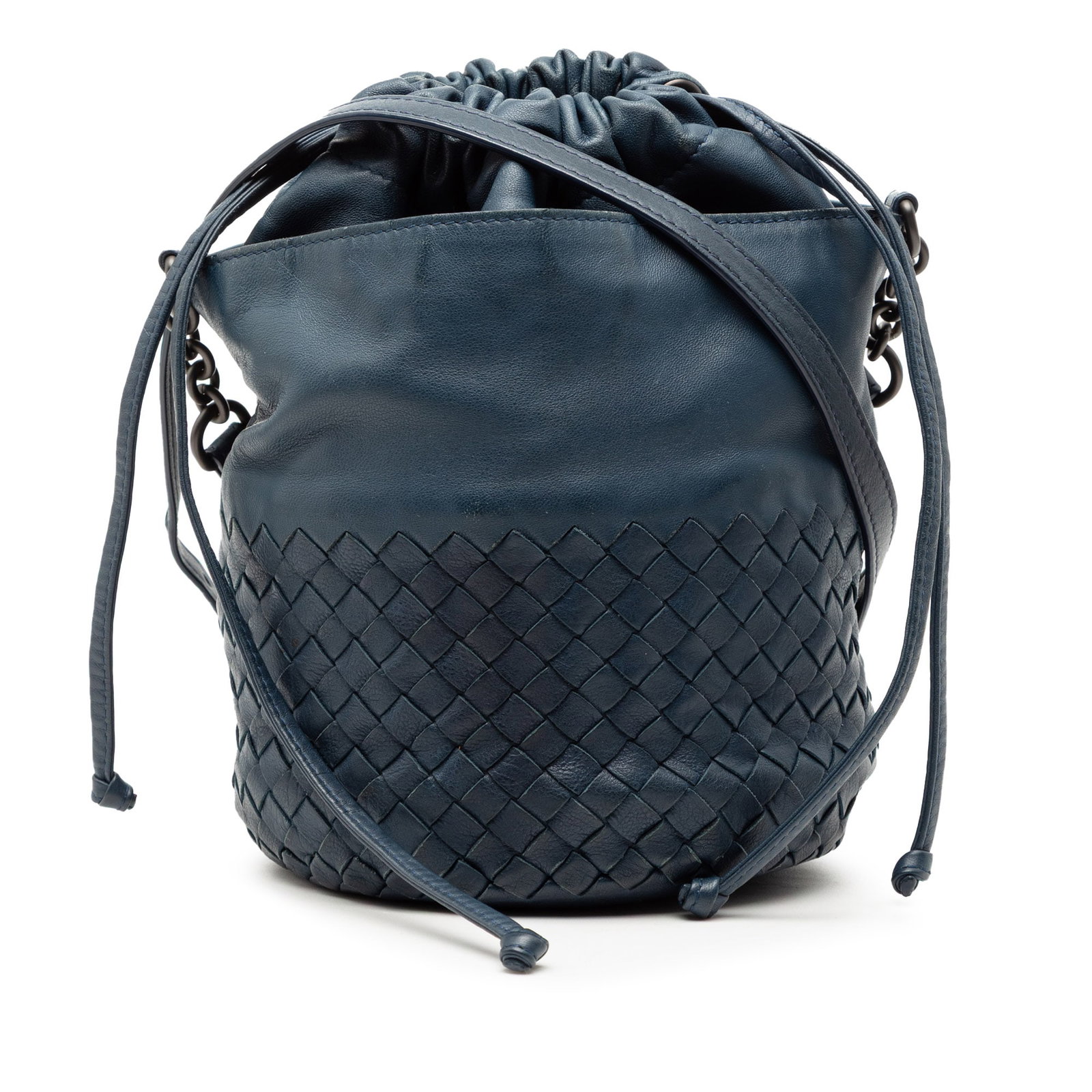 Bottega Veneta Nappa Intrecciato Blue Leather Bucket Bag with Drawstring (1 of 7)