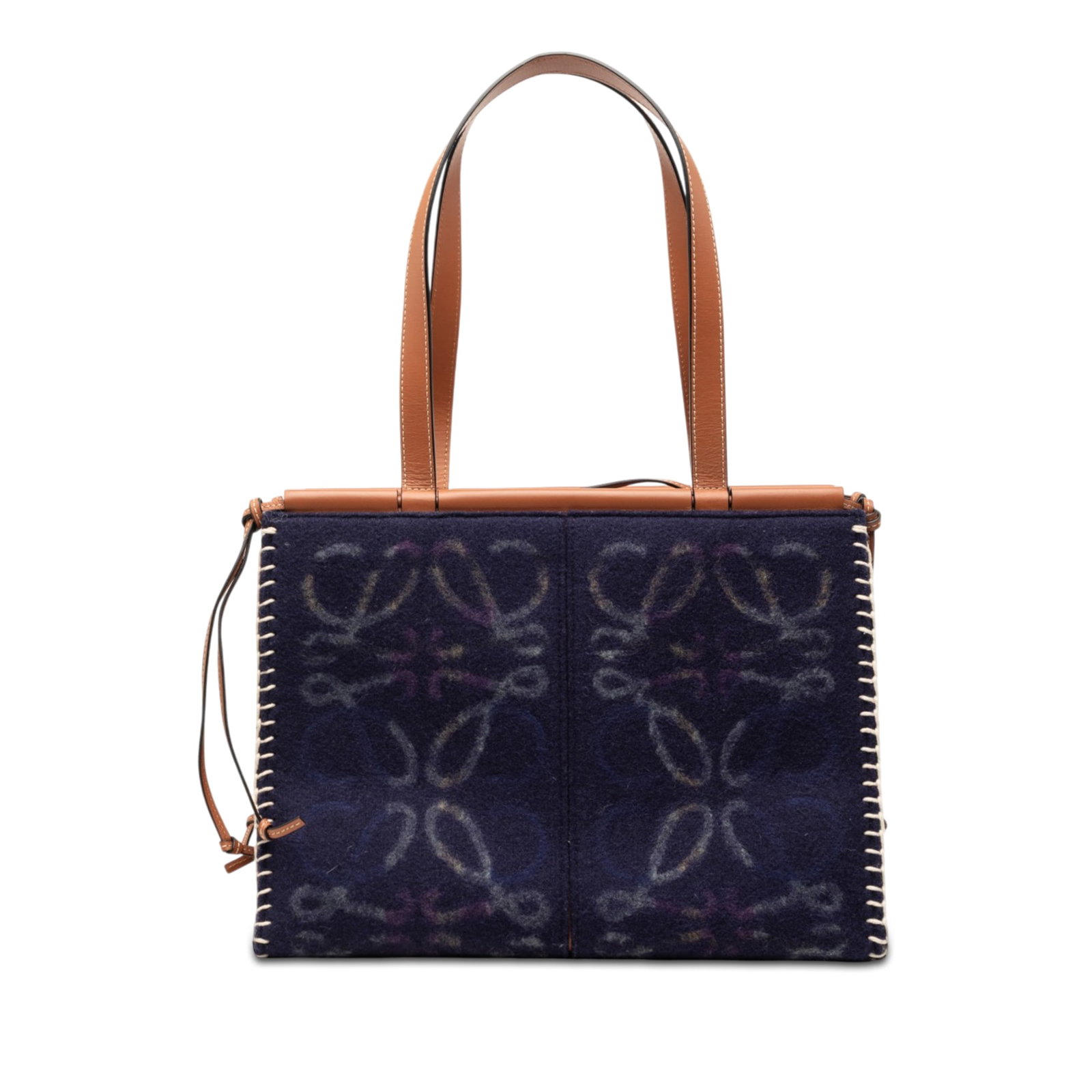 LOEWE Anagram Felt Cushion Tote Bag Medium Blue: LOEWE Anagram Felt Cushion Tote Bag Medium Blue This LOEWE Medium Anagram Felt Cushion Tote is crafted with a wool body accented by leather trim and features flat leather straps. It includes an open t