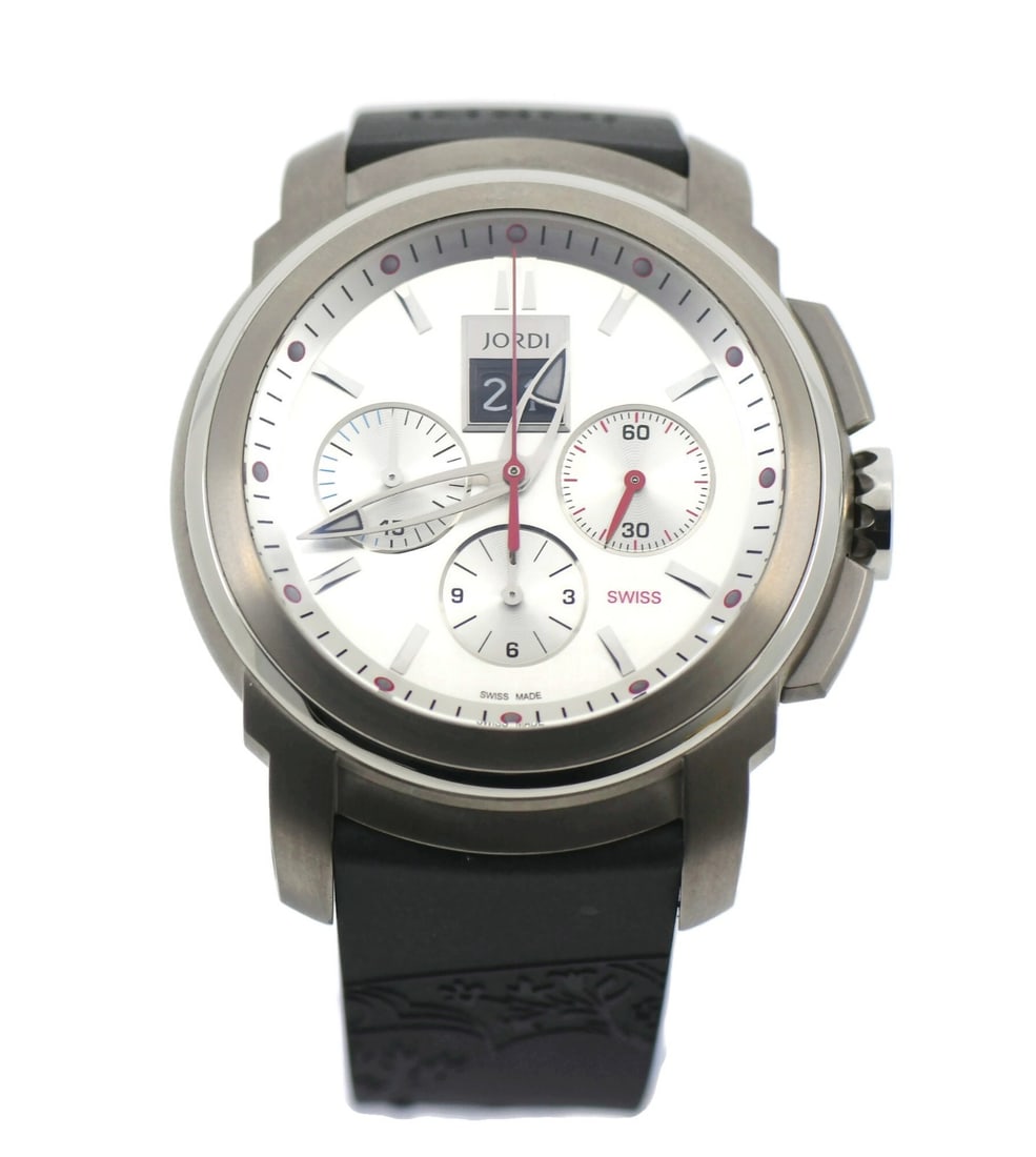 Michel Jordi Men's Chronograph Analog Wristwatch with Box and Papers: Michel Jordi Men's Chronograph Analog Wristwatch with Box and Papers This Michel Jordi chronograph wristwatch features a stainless steel case and a durable rubber band. Designed for men, it offers an 