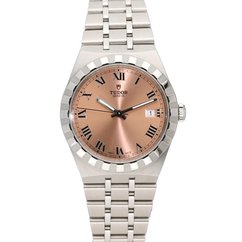TUDOR Royal 28500 Automatic Salmon Pink Wristwatch: TUDOR Royal 28500 Automatic Salmon Pink Wristwatch This TUDOR Royal 28500 unisex wristwatch features a salmon pink dial and an automatic movement. Crafted in Switzerland, it comes in excellent pre-own