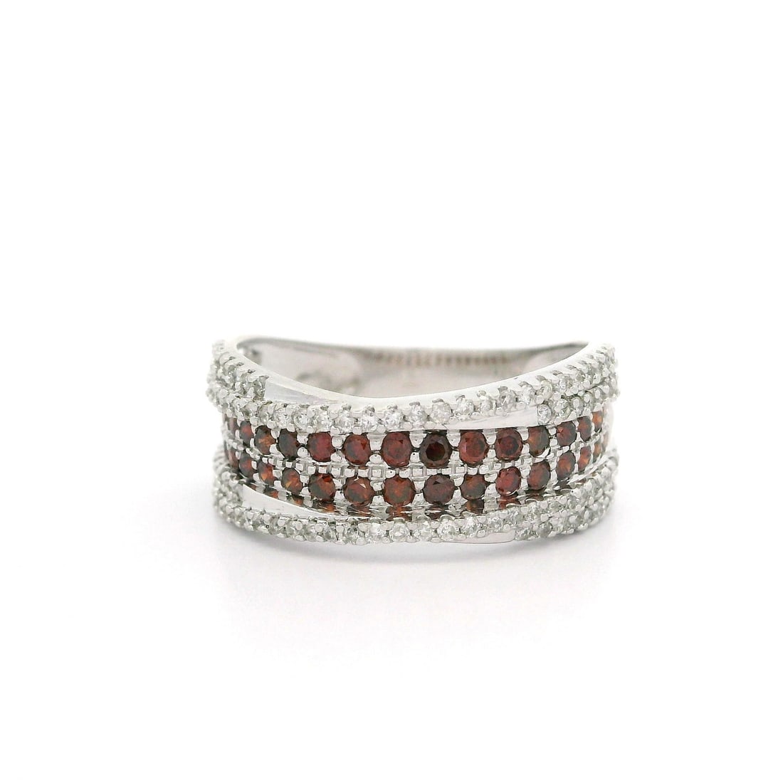 14k White Gold 0.80ctw White Brown Diamond Wide Band Ring Size 6.5 (1 of 5)