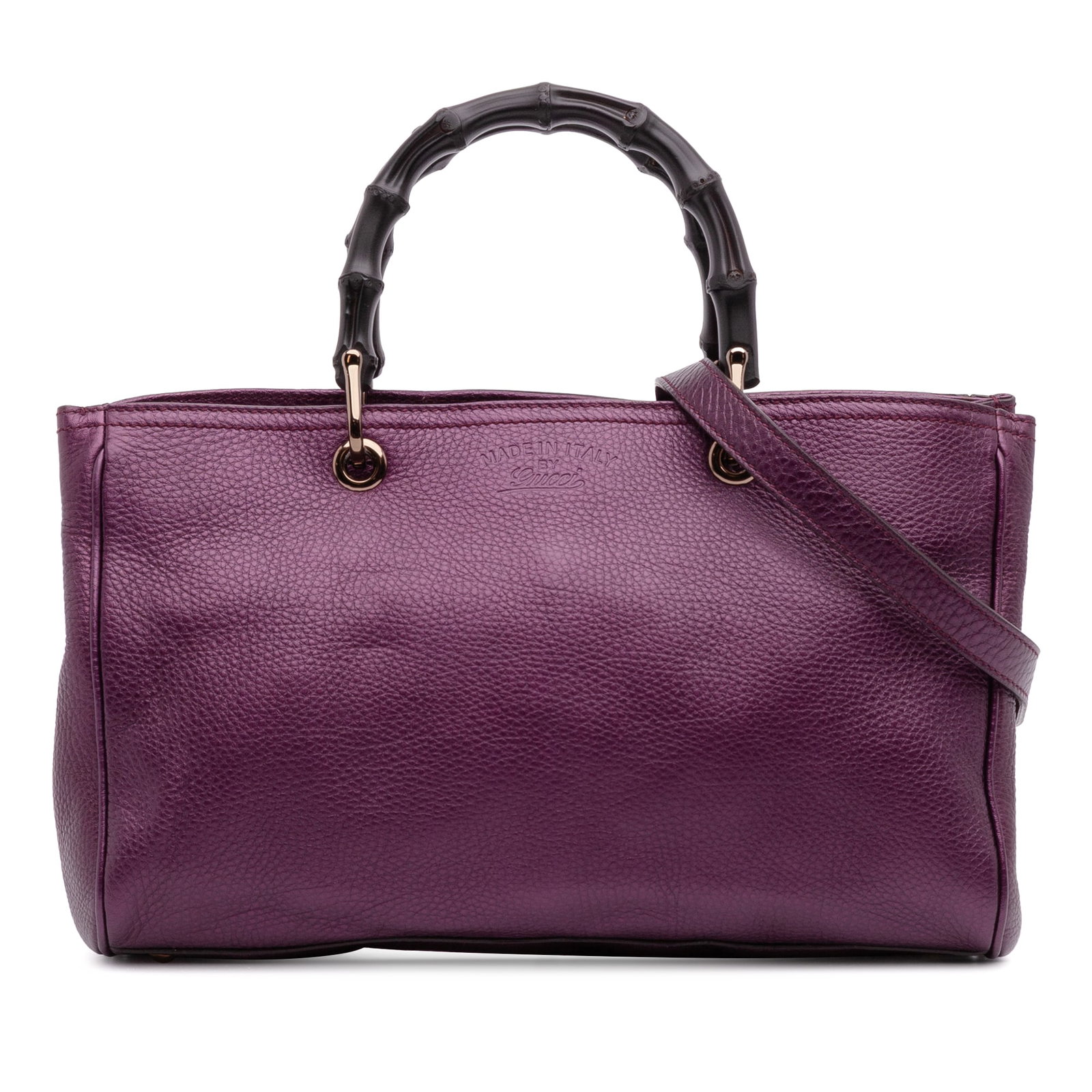Purple Leather Bamboo Handle Satchel with Detachable Strap by Gucci (1 of 9)