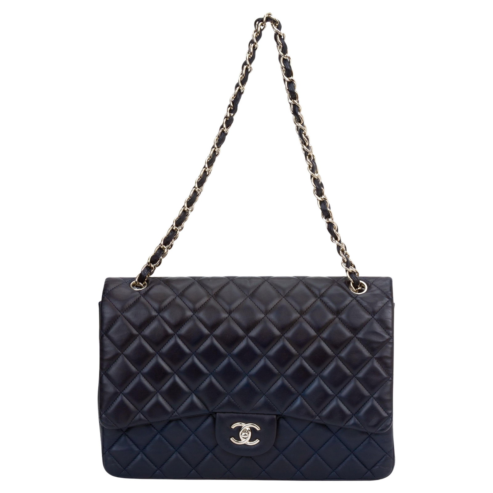 Chanel Maxi Quilted Navy Single Flap Shoulder Bag Silver Hardware (1 of 8)
