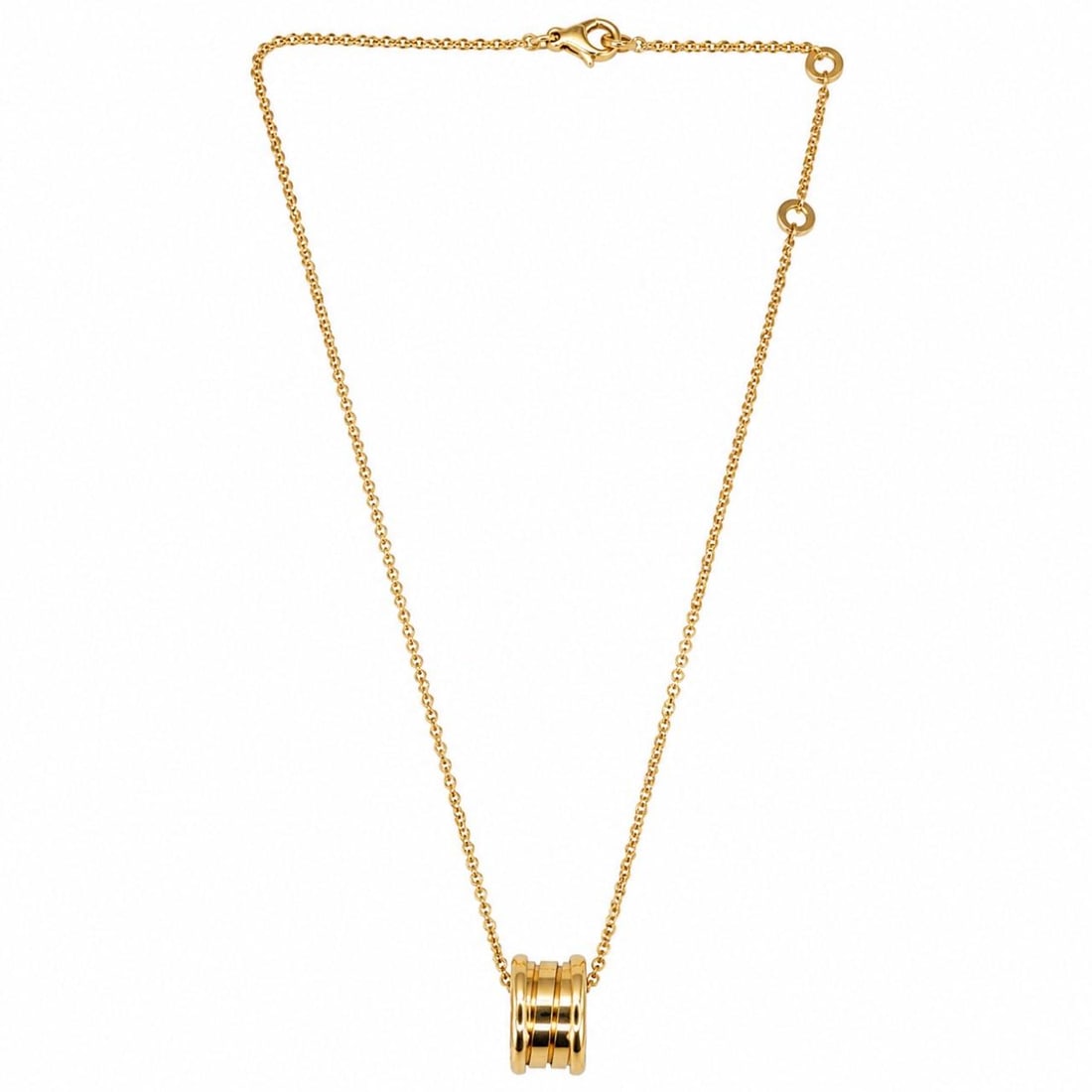 Bvlgari B-Zero.1 18K Yellow Gold Pendant Necklace: Bvlgari B-Zero.1 18K Yellow Gold Pendant Necklace This BVLGARI B-Zero.1 necklace is crafted from 18K yellow gold and features a pendant measuring 15mm in diameter. The chain measures 18 inches in leng
