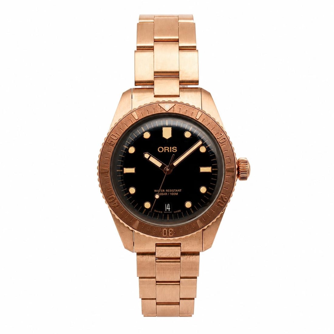 Oris Diver Sixty-Five Date Bronze 38mm Automatic Black Dial Men's Watch: Oris Diver Sixty-Five Date Bronze 38mm Automatic Black Dial Men's Watch This Oris Diver Sixty-Five Date wristwatch features a bronze case and bracelet with a satin finish, complemented by a black dial