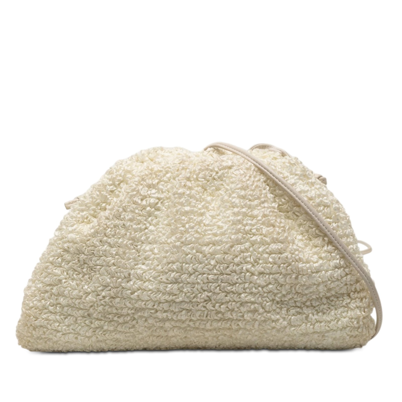 Bottega Veneta Mini Pouch raffia crossbody bag: Bottega Veneta Mini Pouch raffia crossbody bag This Bottega Veneta Boucle Raffia The Mini Pouch Crossbody features a distinctive curly raffia exterior, complemented by a flat leather shoulder strap an