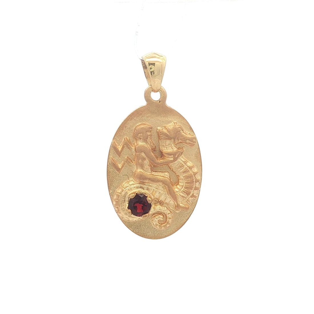 Aquarius Zodiac Necklace Pendant with Garnet in 14k Yellow Gold January Birthstone (1 of 5)
