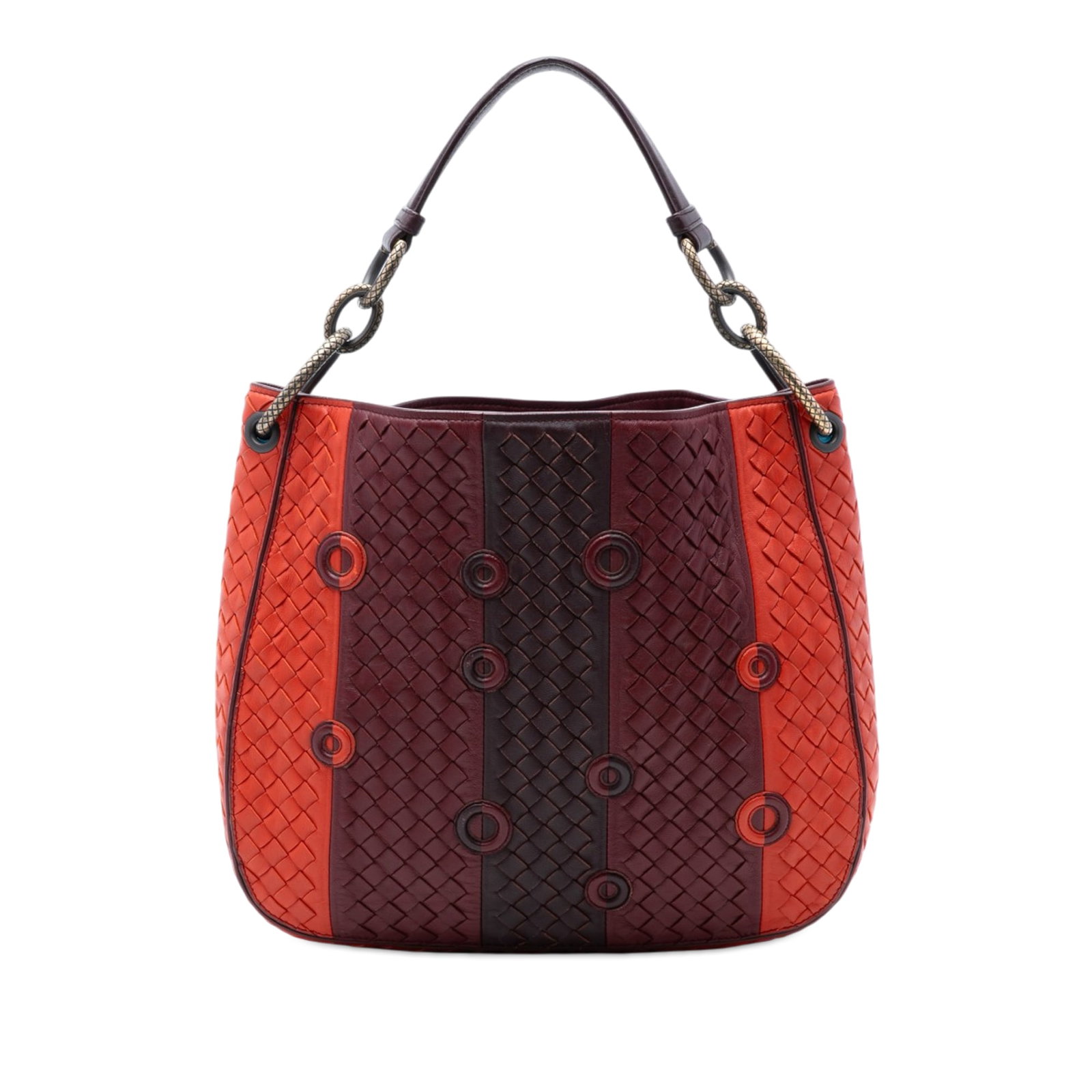 Bottega Veneta Intrecciato Nappa Hobo Bag with Grommet Accents: Bottega Veneta Intrecciato Nappa Hobo Bag with Grommet Accents This Bottega Veneta Multicolor Nappa Intrecciato Grommet Loop Hobo features a woven nappa leather exterior with grommet embellishments an