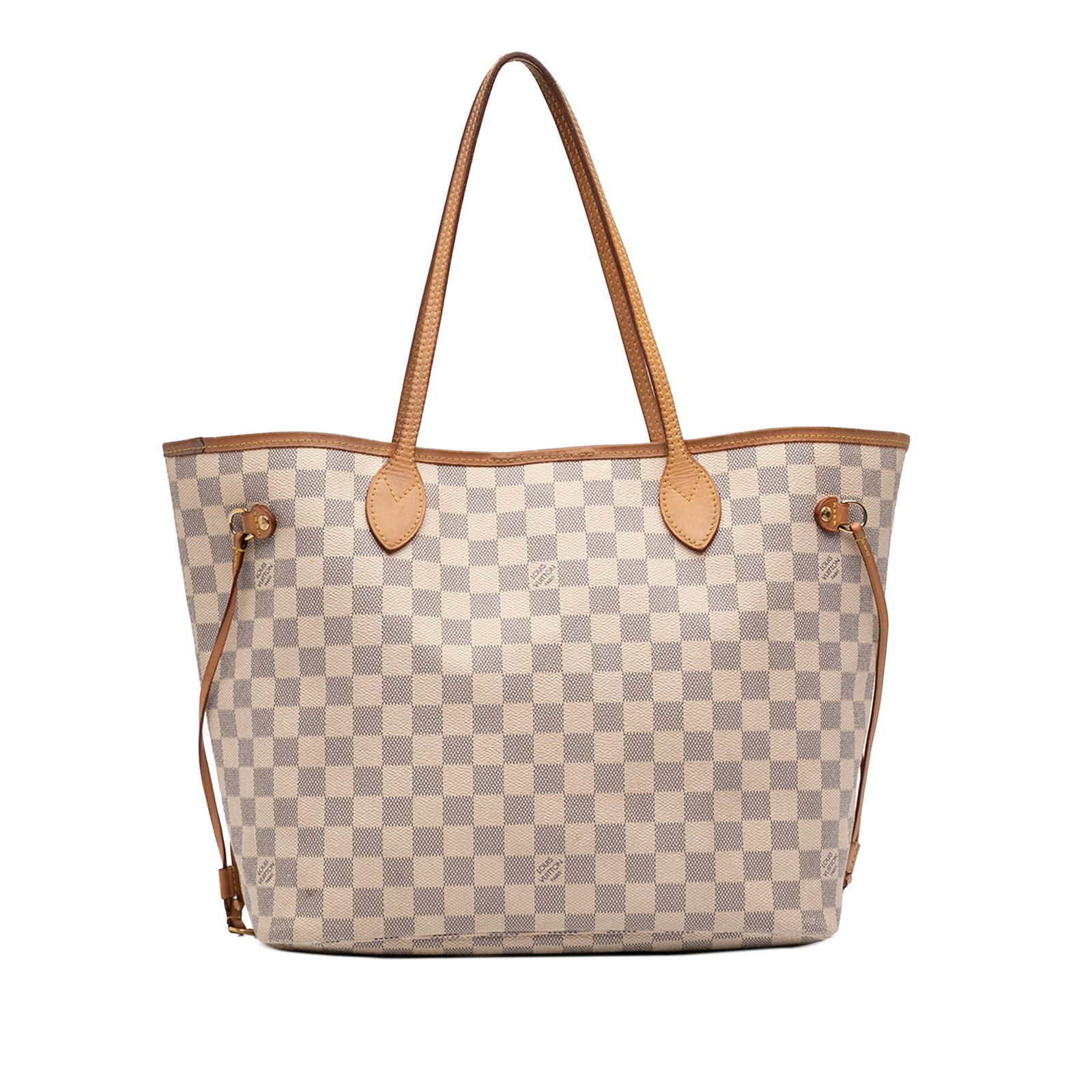Louis Vuitton Neverfull MM Damier Azur Tote: Louis Vuitton Neverfull MM Damier Azur Tote This Louis Vuitton Damier Azur Neverfull MM features a durable damier canvas body with vachetta leather trim and flat vachetta leather handles. The bag has 