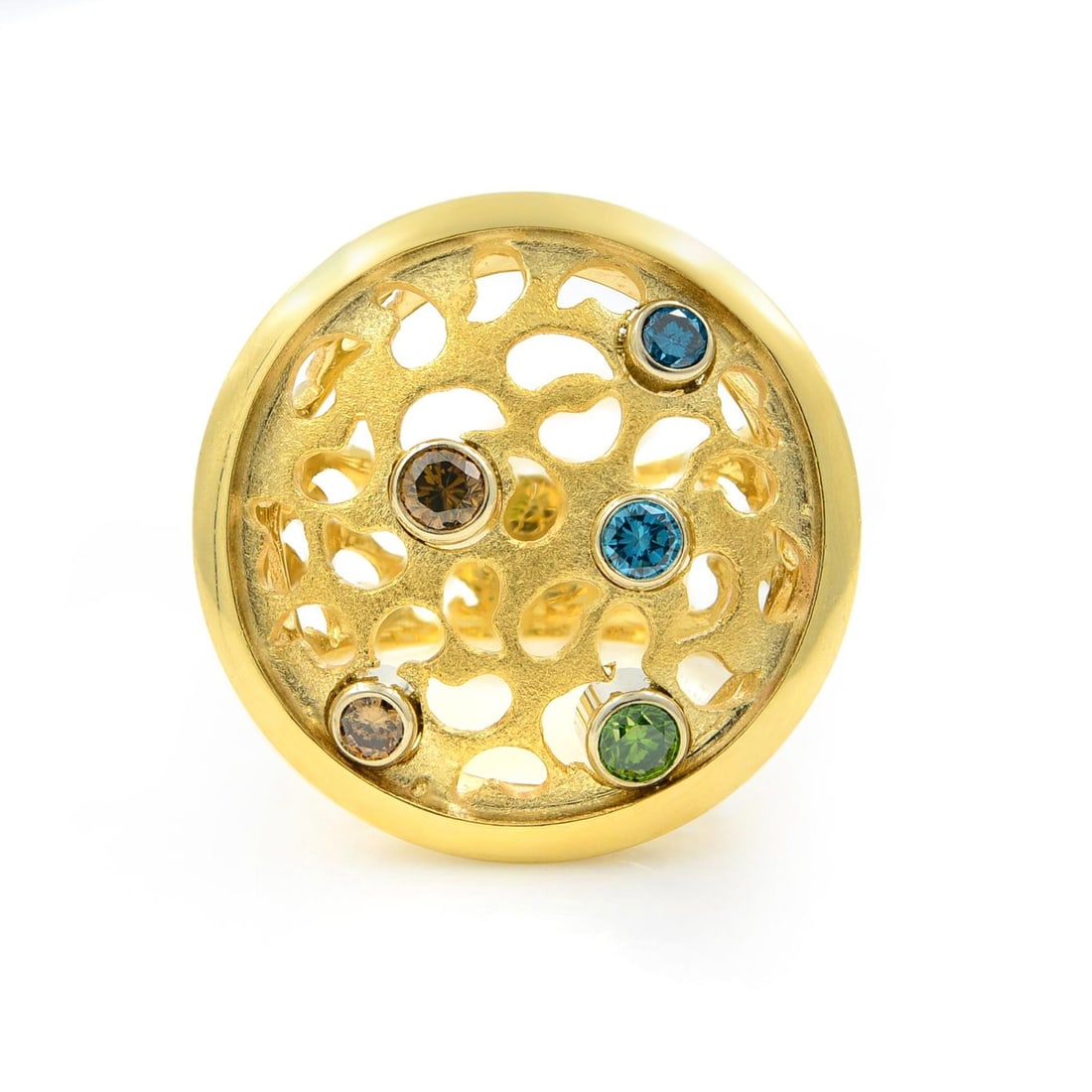 Rachel Koen 14K Yellow Gold Cocktail Ring with 5 Multi-Color Diamonds 0.50Cttw: Rachel Koen 14K Yellow Gold Cocktail Ring with 5 Multi-Color Diamonds 0.50Cttw This stunning cocktail ring by Rachel Koen features five vibrant, multi-colored diamonds totaling 0.50 carats, elegantly 