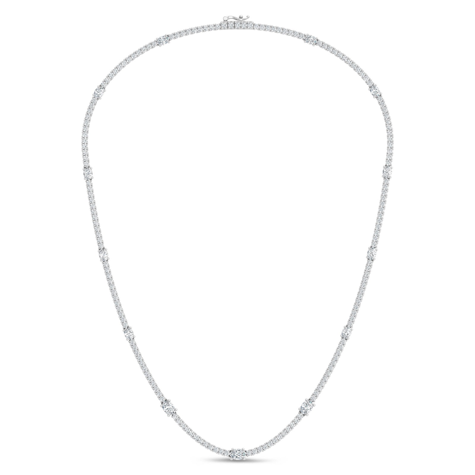 14K White Gold Lab Grown Diamond 9 1/4 Ct.Tw. Round and Oval Emerald Fashion Necklace: 14K White Gold Lab Grown Diamond 9 1/4 Ct.Tw. Round and Oval Emerald Fashion Necklace This exquisite fashion necklace showcases 9 1/4 CT TW of lab-grown diamonds in round and oval emerald-style design