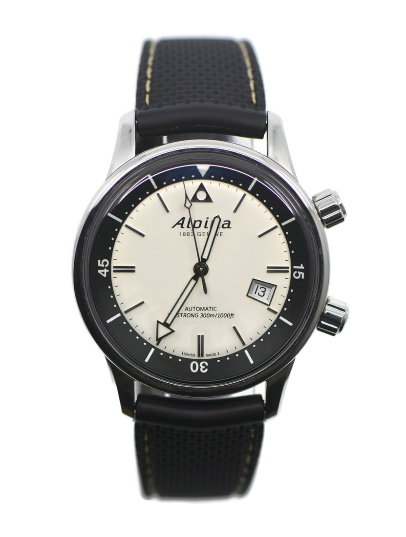Alpina Heritage Seastrong Automatic Men's Wristwatch AL525S4H6: Alpina Heritage Seastrong Automatic Men's Wristwatch AL525S4H6 This Alpina Heritage Seastrong wristwatch features a 42mm stainless steel case with a silver finish and a white analog dial. The watch is