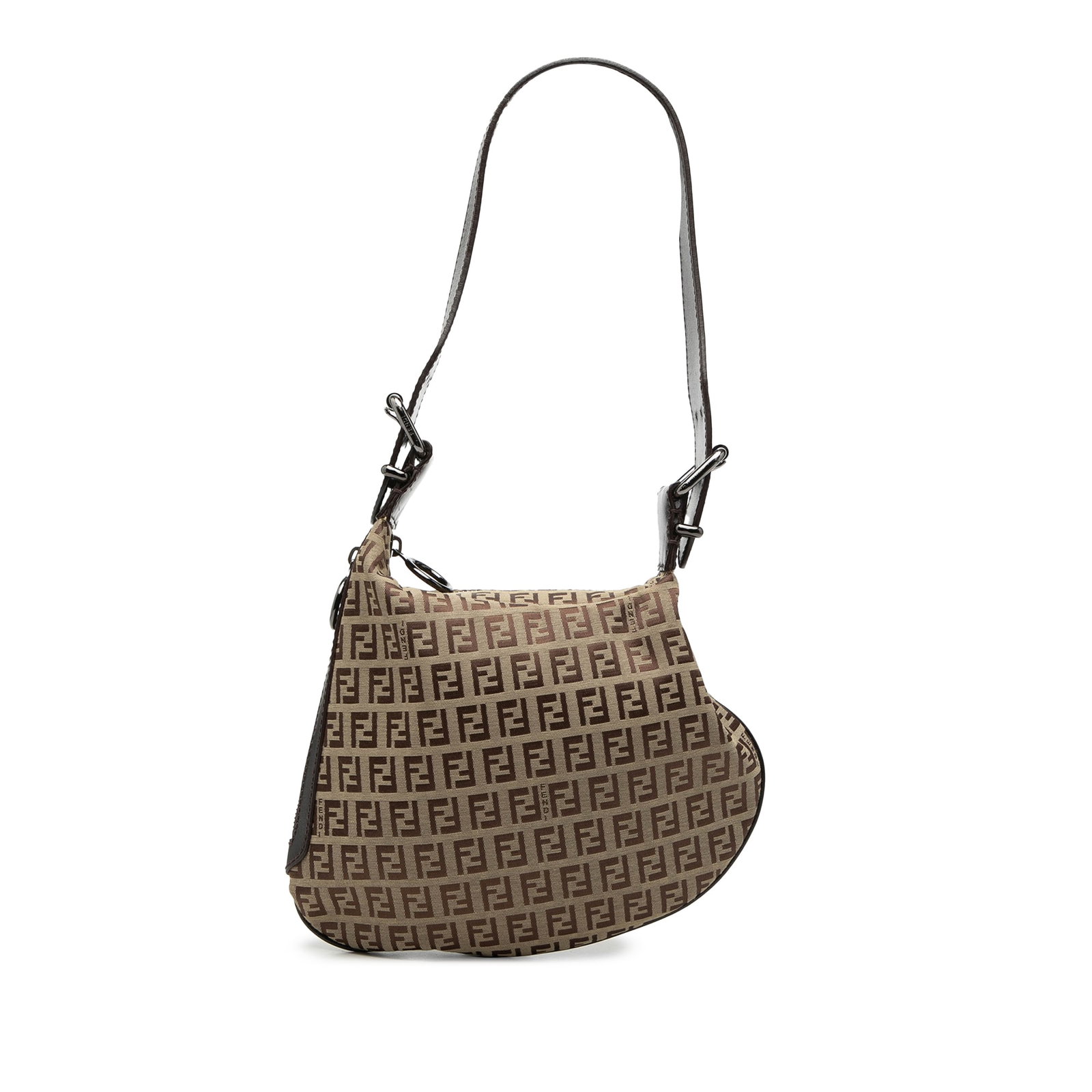 Fendi Zucchino Oyster canvas shoulder bag: Fendi Zucchino Oyster canvas shoulder bag This Fendi Zucchino Canvas Oyster Shoulder Bag features a beige fabric body with leather trim, an adjustable flat leather strap, a top zip closure, and an ext