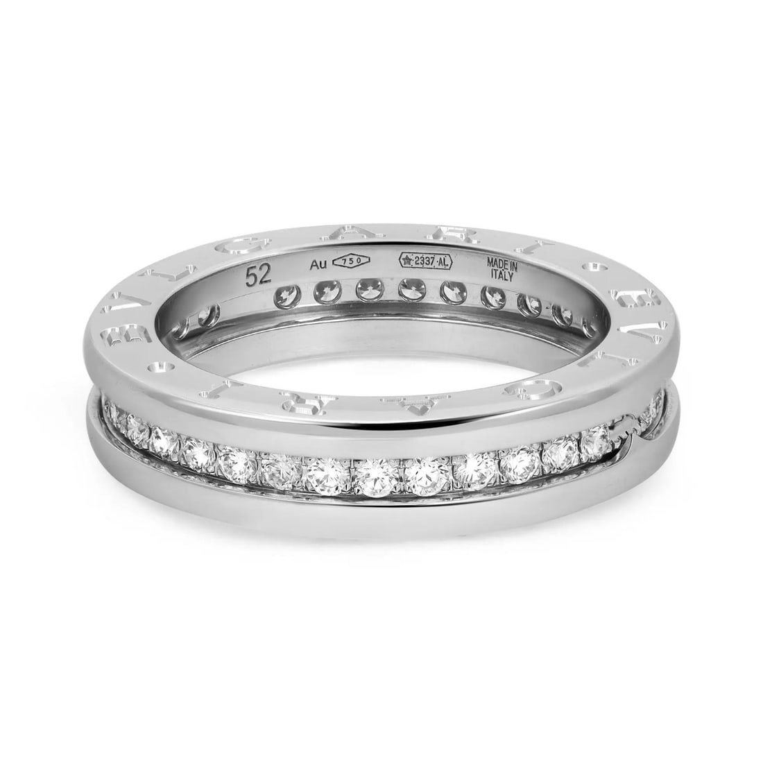 Bvlgari B.Zero1 18K White Gold Diamond Band Ring 0.57ct Size 52 US 6: Bvlgari B.Zero1 18K White Gold Diamond Band Ring 0.57ct Size 52 US 6 This exquisite Bvlgari B.Zero1 Diamond One Band Ring is a stunning addition to any jewelry collection. Crafted from luxurious 18K w